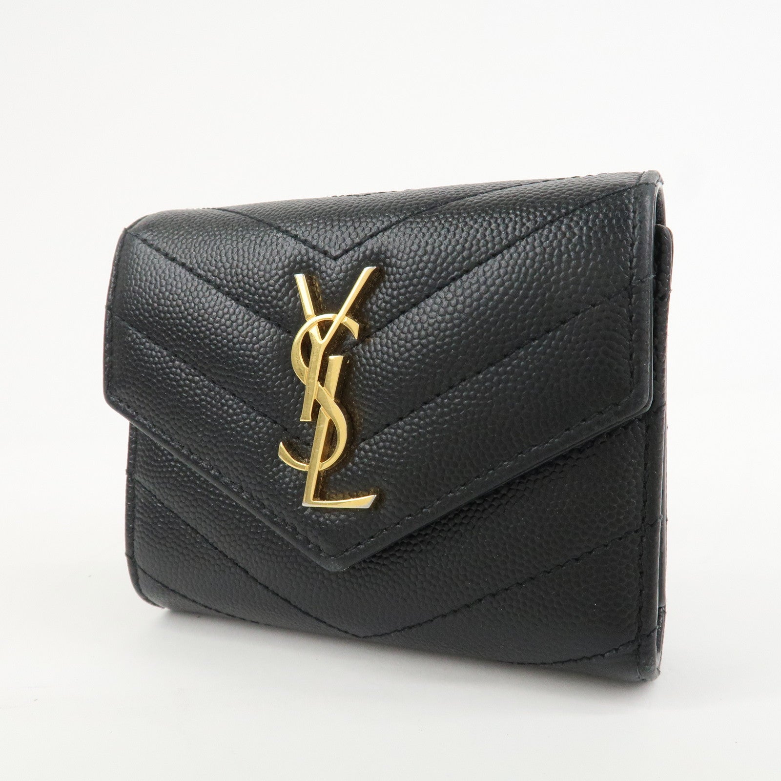SAINT LAURENT Cassandra Leather Compact Wallet Black