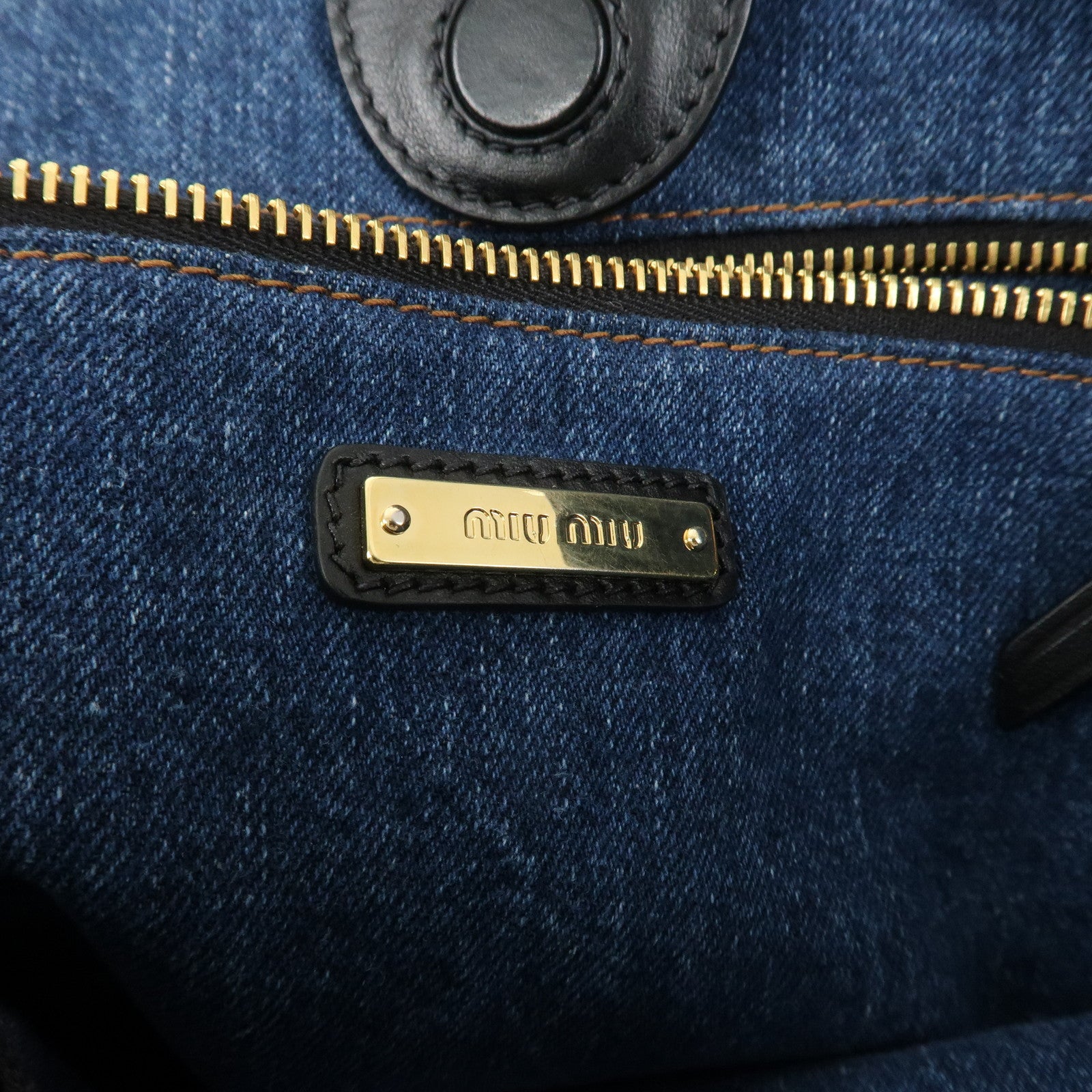 MIU MIU Leather Denim Tote Bag Shoulder Bag Navy 5BG024 Used