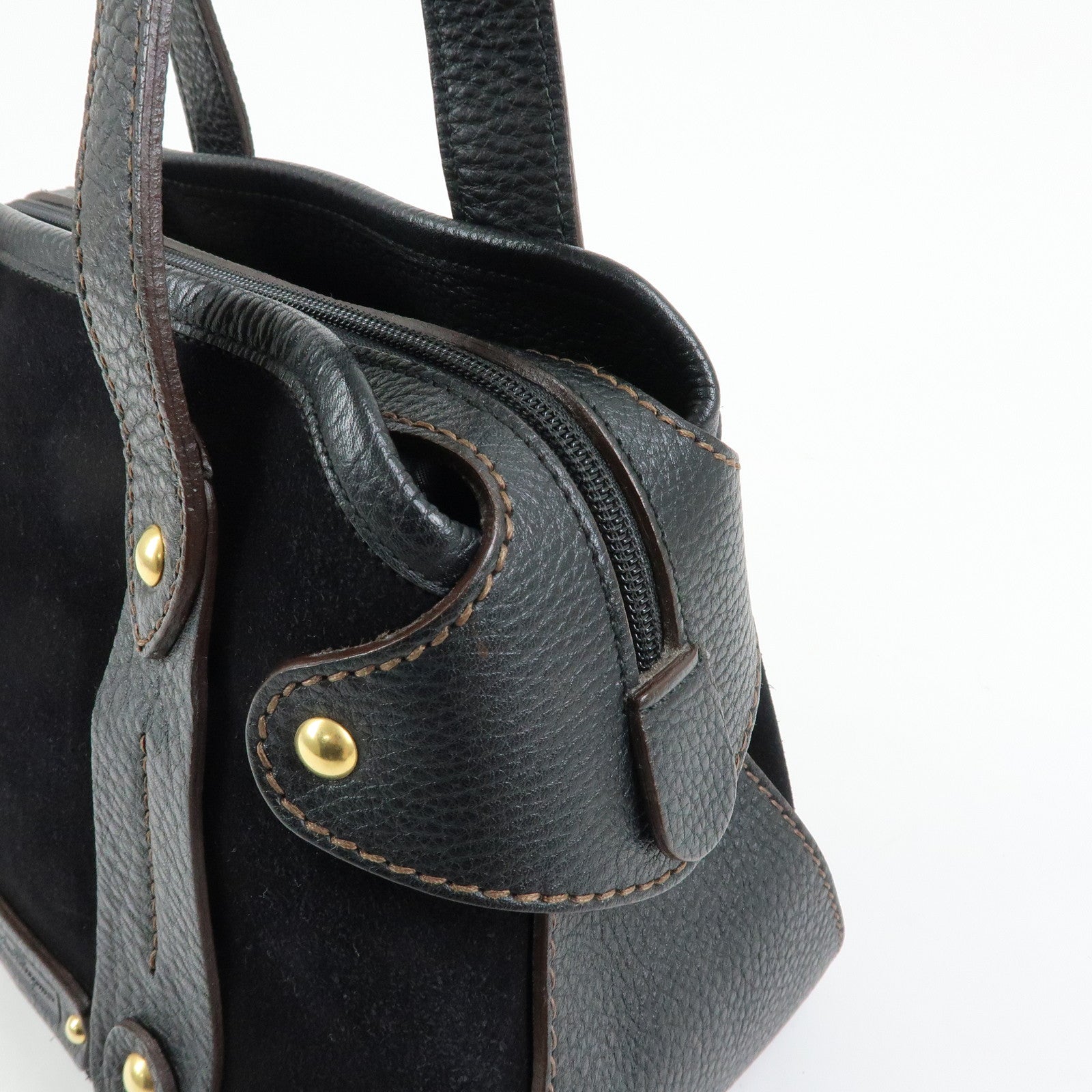 Ferragamo Gancini Suede Leather Shoulder Bag Hand Bag Black