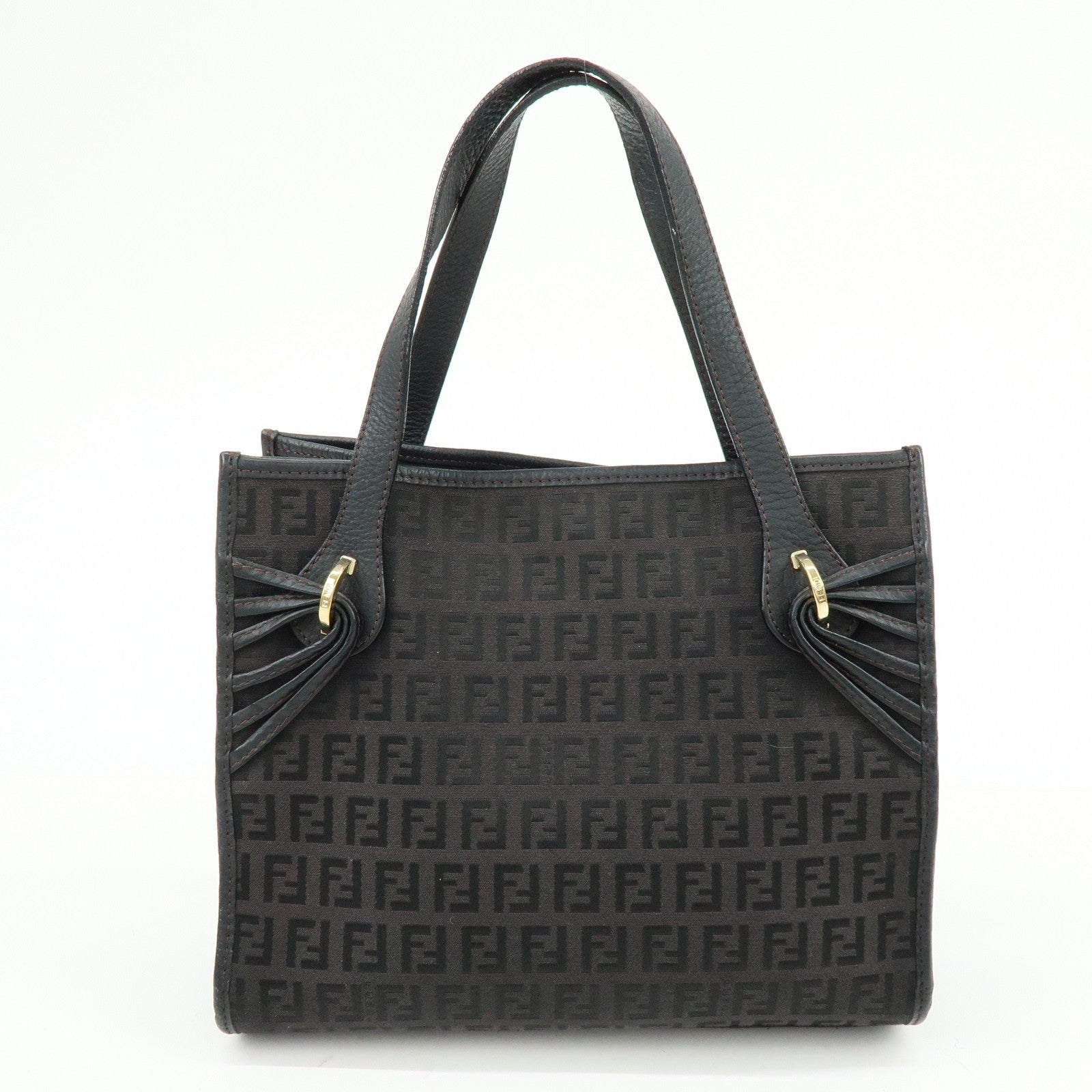FENDI Zucchino Canvas Leather Hand Bag Tote Bag Brown 8BH152