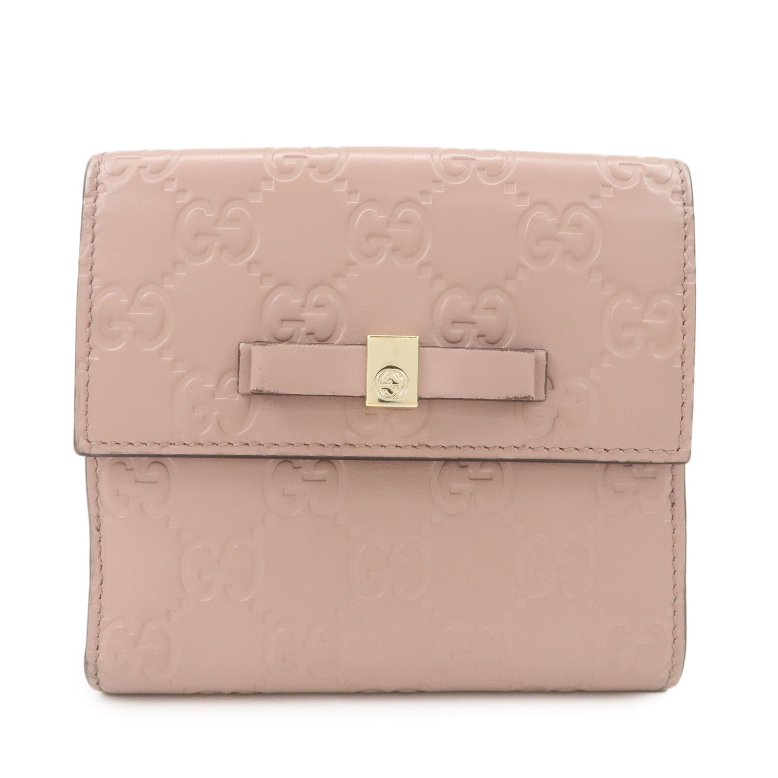 GUCCI Guccissima Leather Bi-Fold Compact Wallet Pink 406925