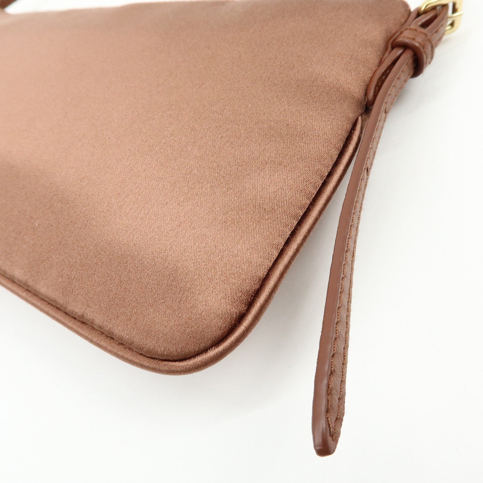 MIU MIU Logo Satin Mini Hand Bag Shoulder Bag Brown 5NI007
