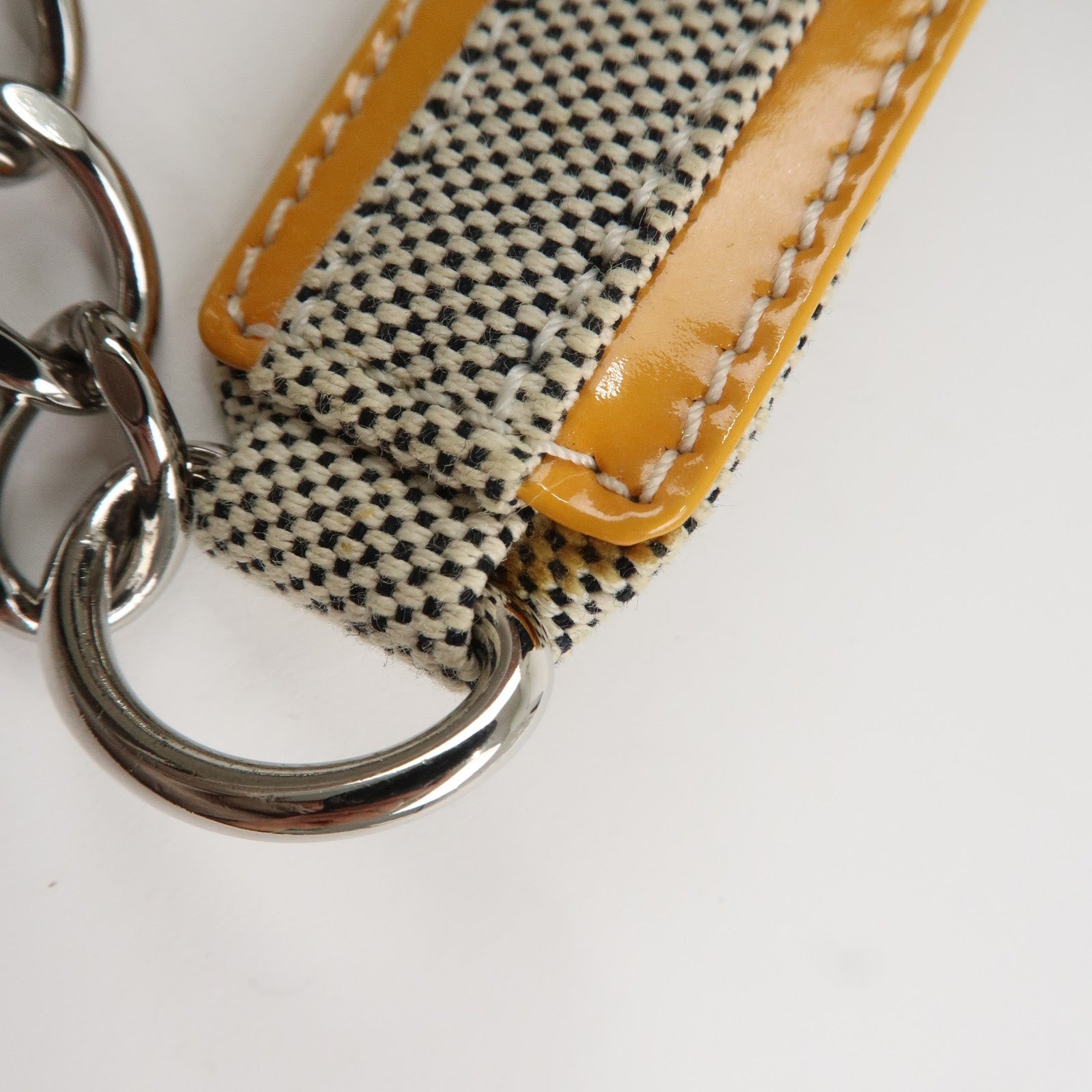 CHANEL COCO Mark Canvas Patent Leather Chain Shoulder Bag Grey Orange Used