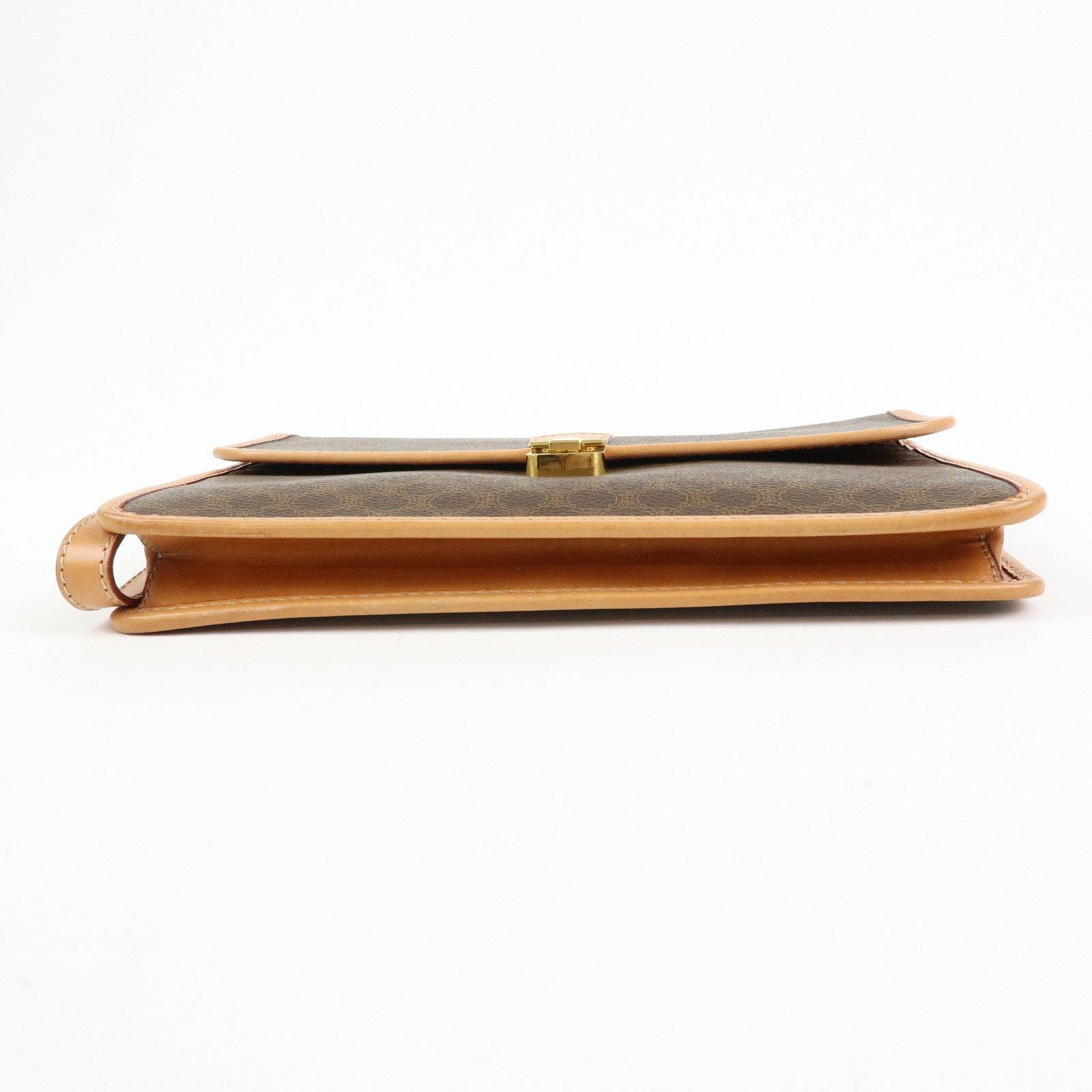 CELINE Logo Macadam PVC Leather Clutch Bag Flat Pouch Brown