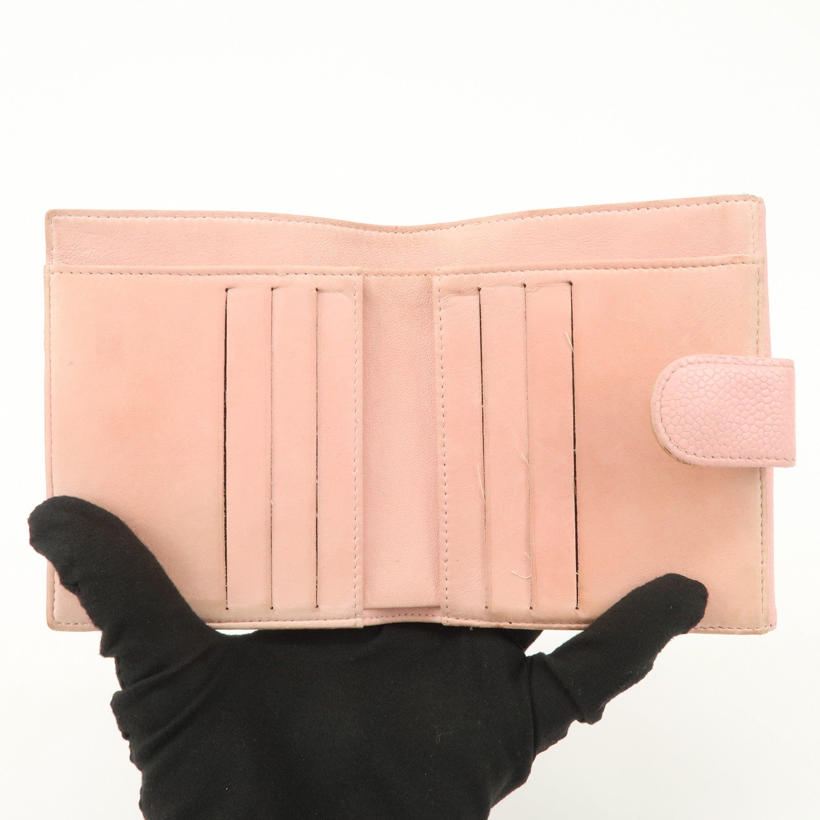 CHANEL COCO Mark Caviarskin Bi-fold Wallet Compact Wallet Pink