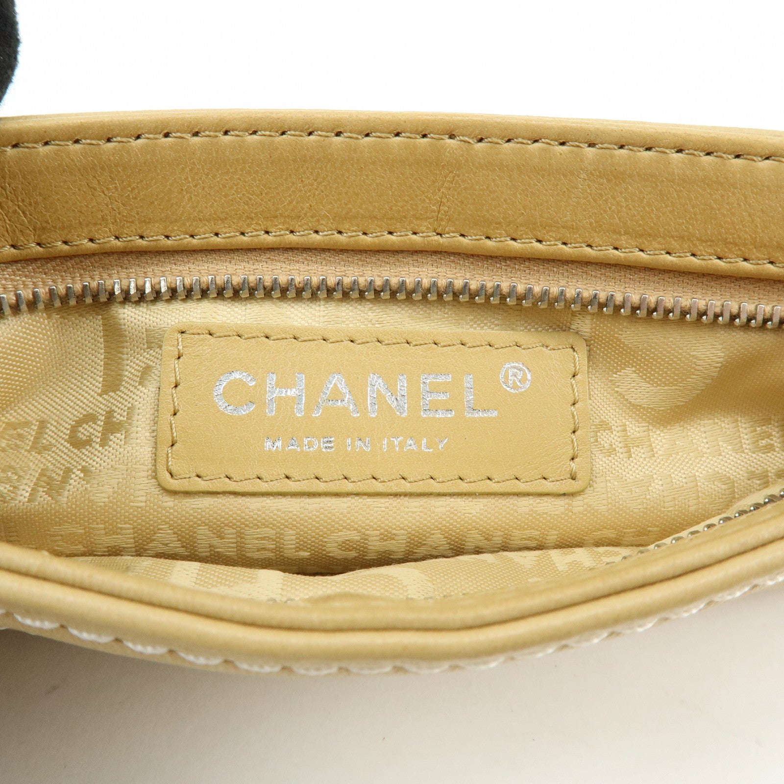 CHANEL Logo Lamb Skin Hand Bag Beige