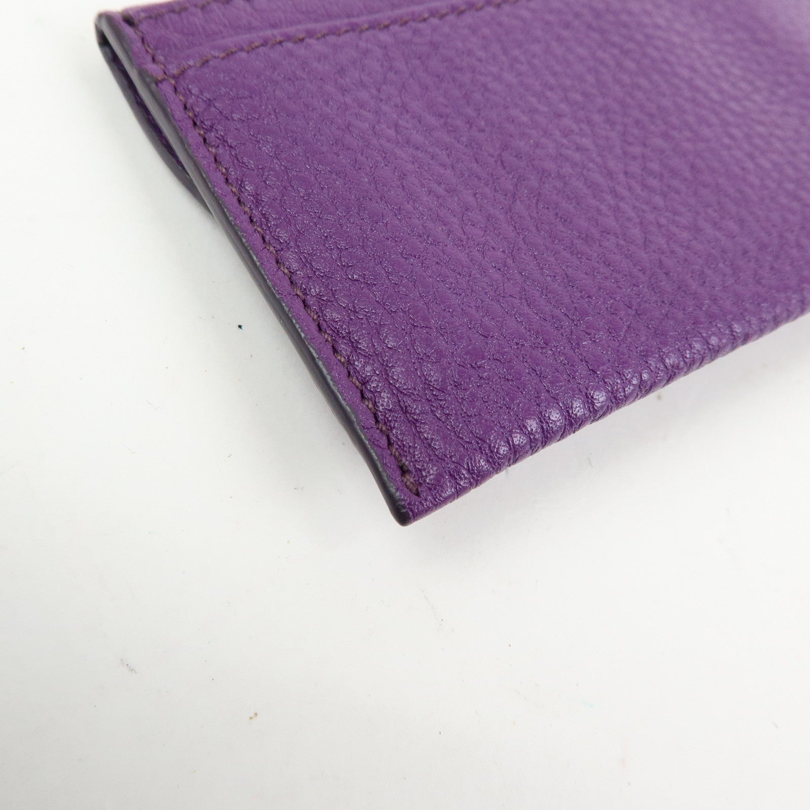 Ferragamo Gancini Leather Flap Button Card Case Purple Silver