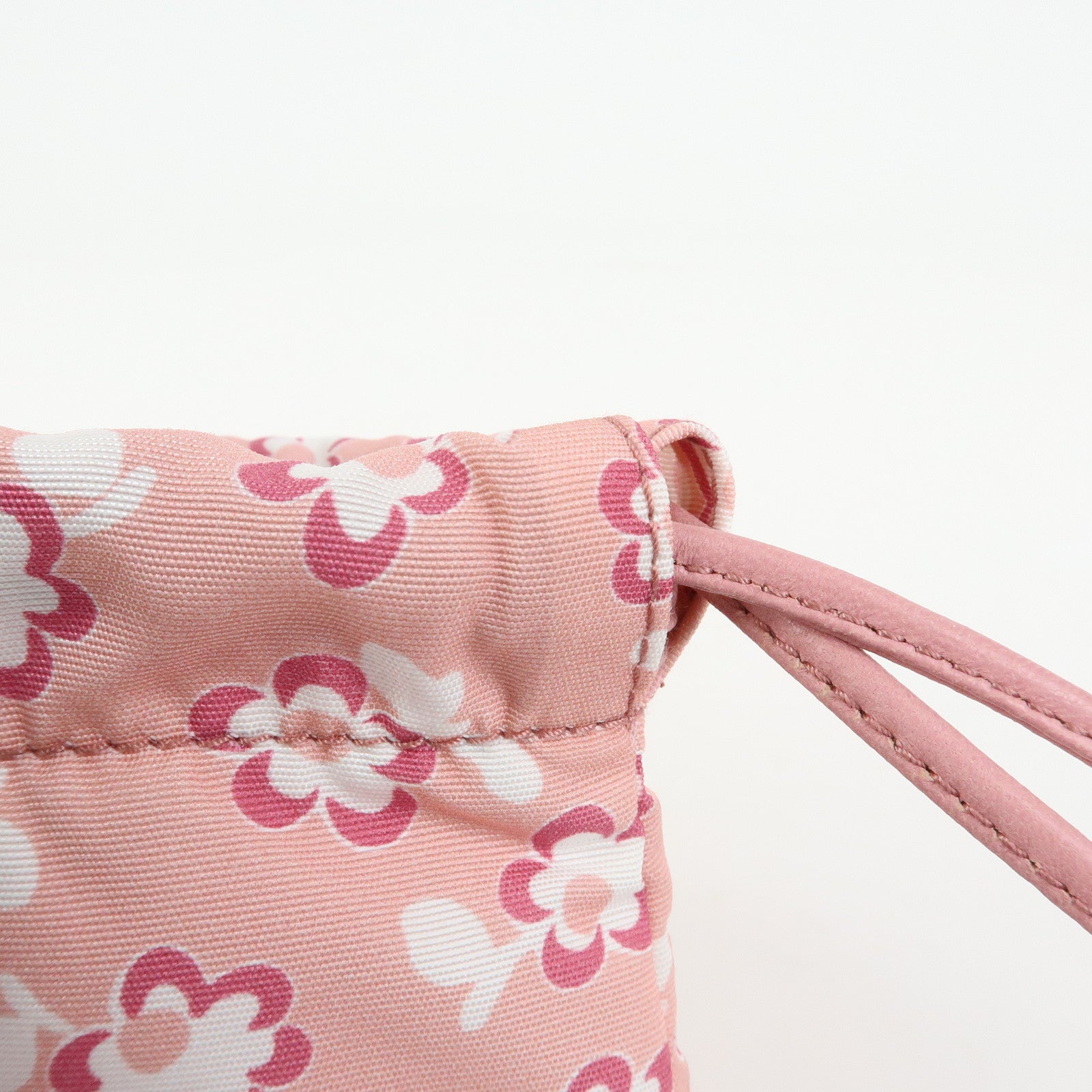 MIU MIU Logo Nylon Leather Drawstring Pouch Flower Motif 5NG003