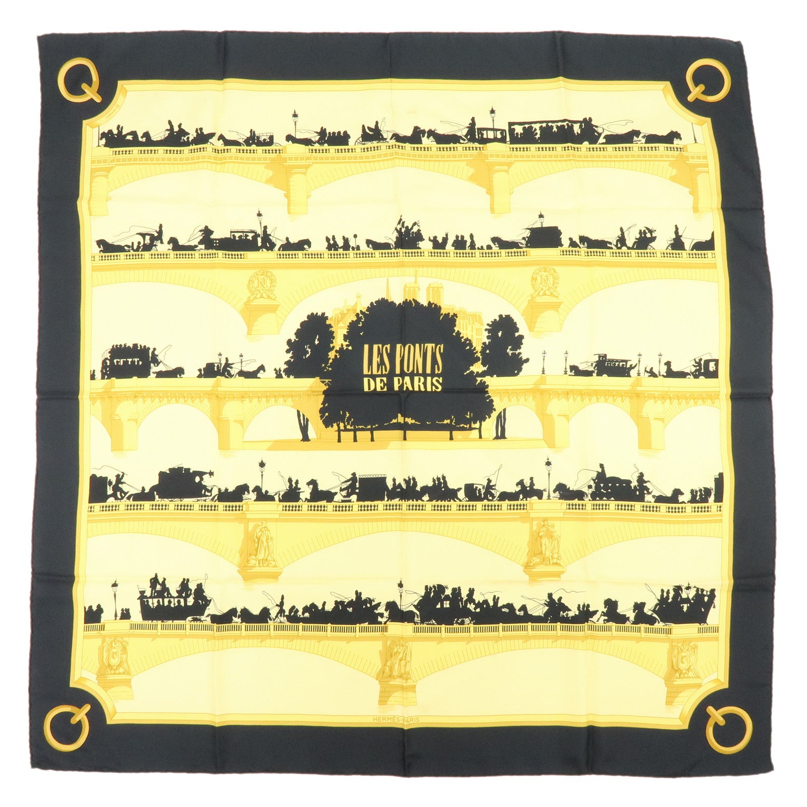 HERMES Carre 90 100% Silk LES PONTS DE PARIS Scarf Moss Green