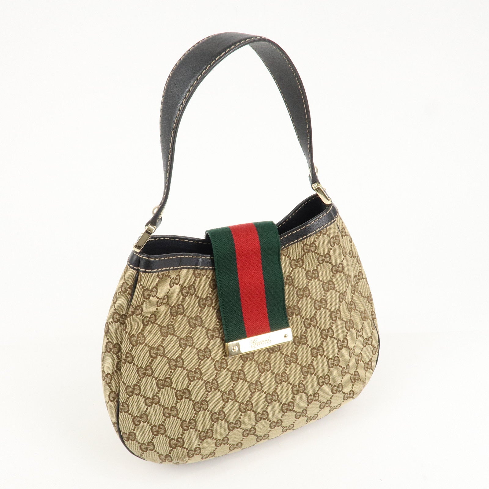 GUCCI Sherry Line GG Canvas Leather Shoulder Bag Beige 233608 Used