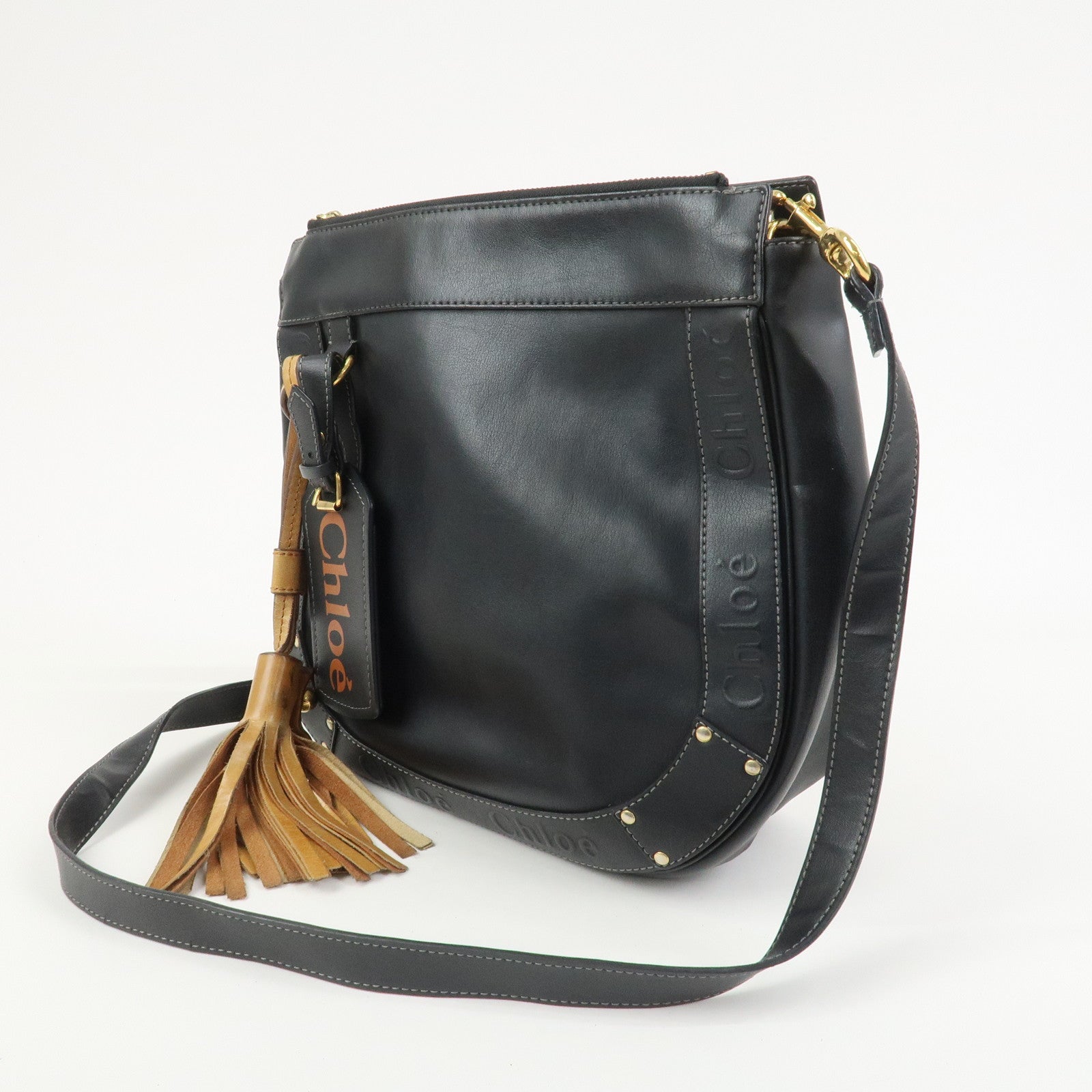 Chloe Eden Logo Leather Shoulder Bag Crossbody Bag Black Brown