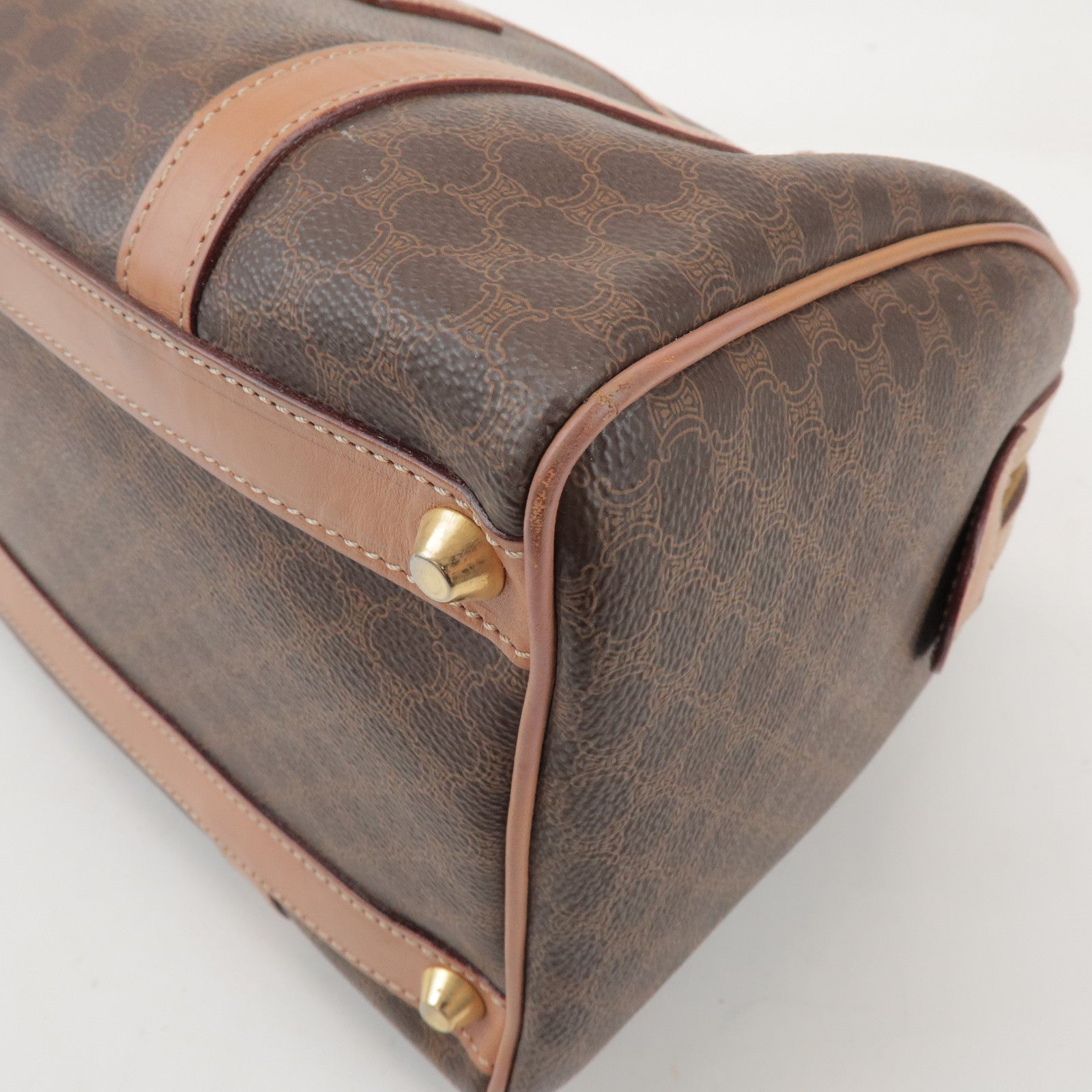 CELINE Macadam PVC Leather Boston Bag Hand Bag Brown