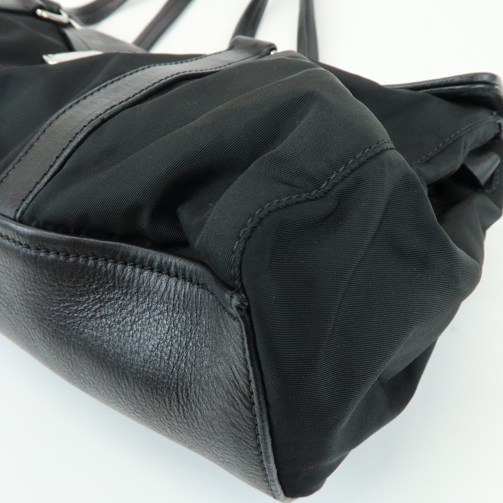 PRADA Triangle Logo Nylon Nappa Leather Shoulder Bag Black BR2613