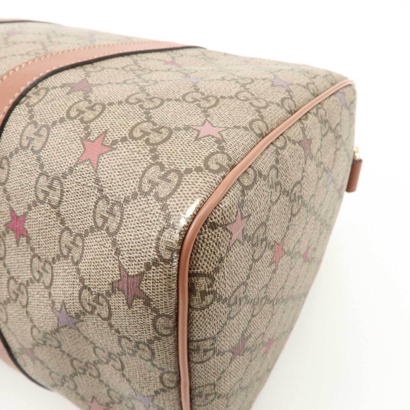 GUCCI GG Supreme Leather Boston Bag Beige Brown Star 193603