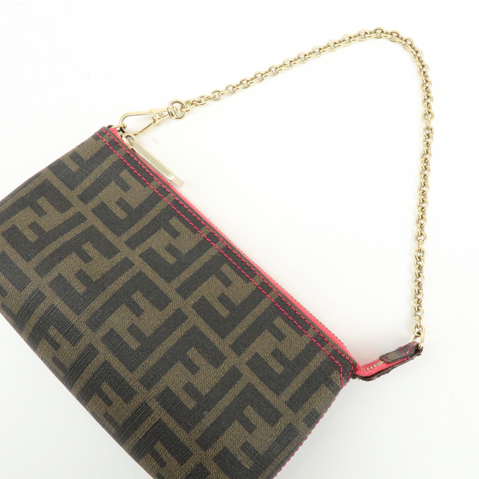 FENDI Zucca Print PVC Chain Accessory Pouch Hand Bag Pink 8BR592