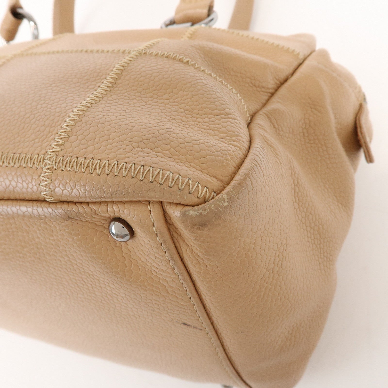 CHANEL Chocolate Bar Caviarskin Boston Bag Shoulder Bag Beige