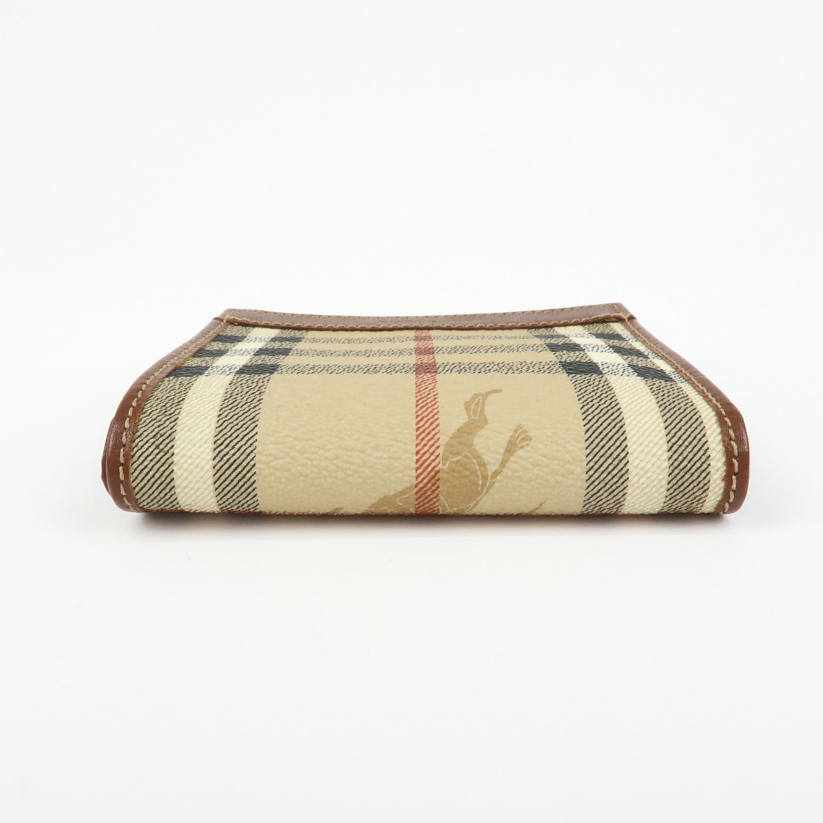 BURBERRY Nova Plaid PVC Coated Canvas Leather Compact Wallet Beige