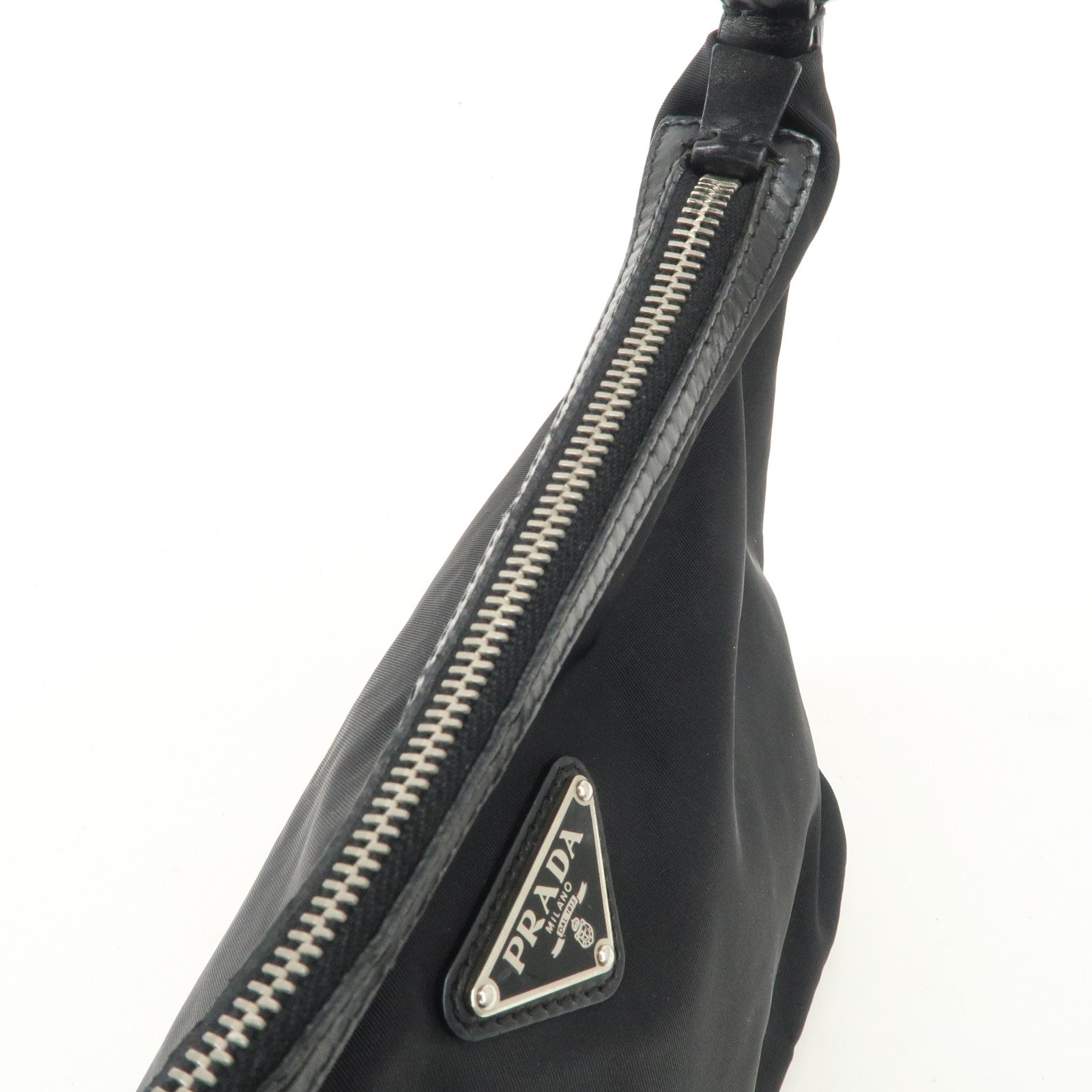 PRADA Triangle Logo Nylon Leather Shoulder Bag Hand Bag Black BR3121 Used