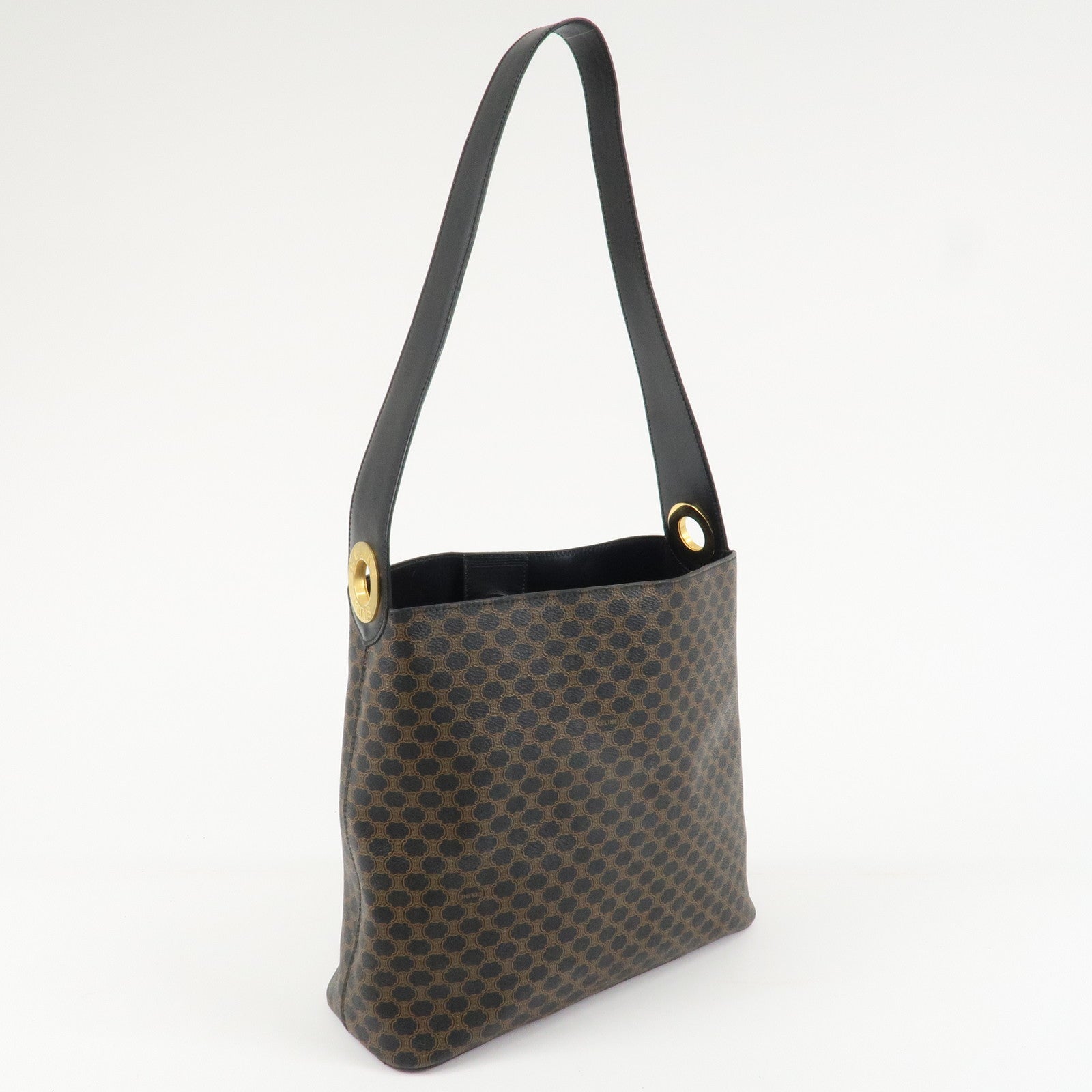 CELINE Macadam PVC Leather Shoulder Bag Gold HDW Black Brown Used
