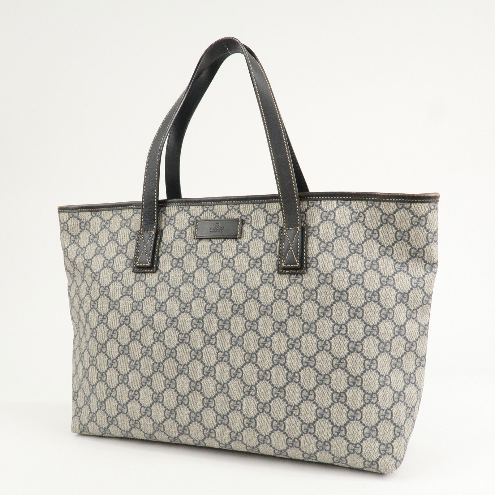 GUCCI GG Supreme Leather Tote Bag Hand Bag Beige Navy 211137
