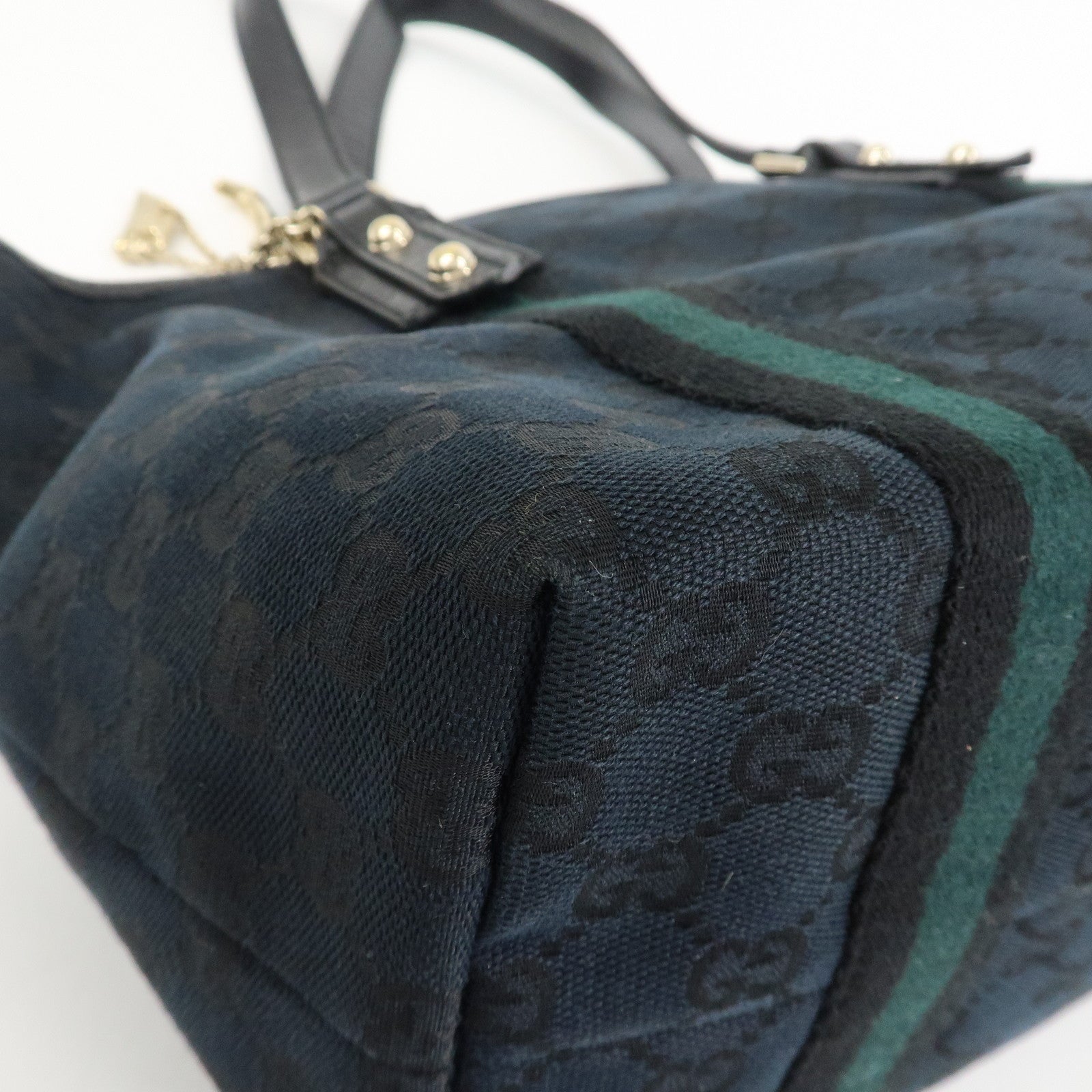 GUCCI Sherry GG Canvas Leather Tote Shoulder Bag Black 137396