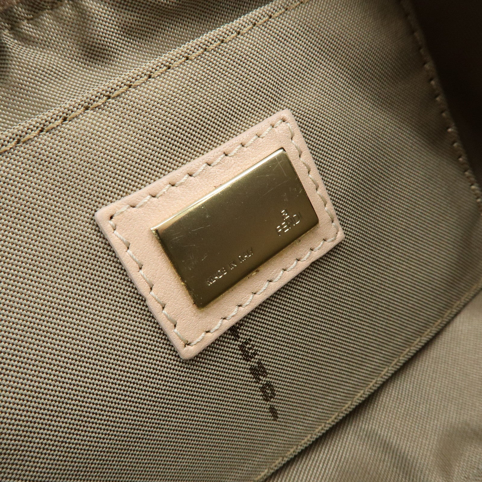 FENDI Zucchino Canvas Leather Hand Bag Pink Beige 8BR443