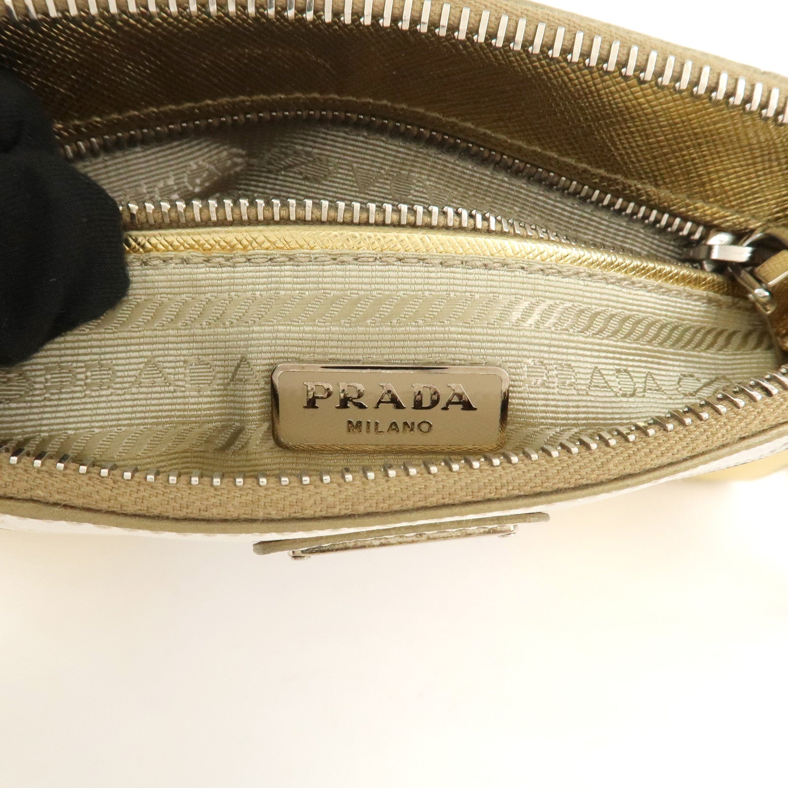 PRADA Logo Leather Crossbody Chain Shoulder Bag Gold BT947C