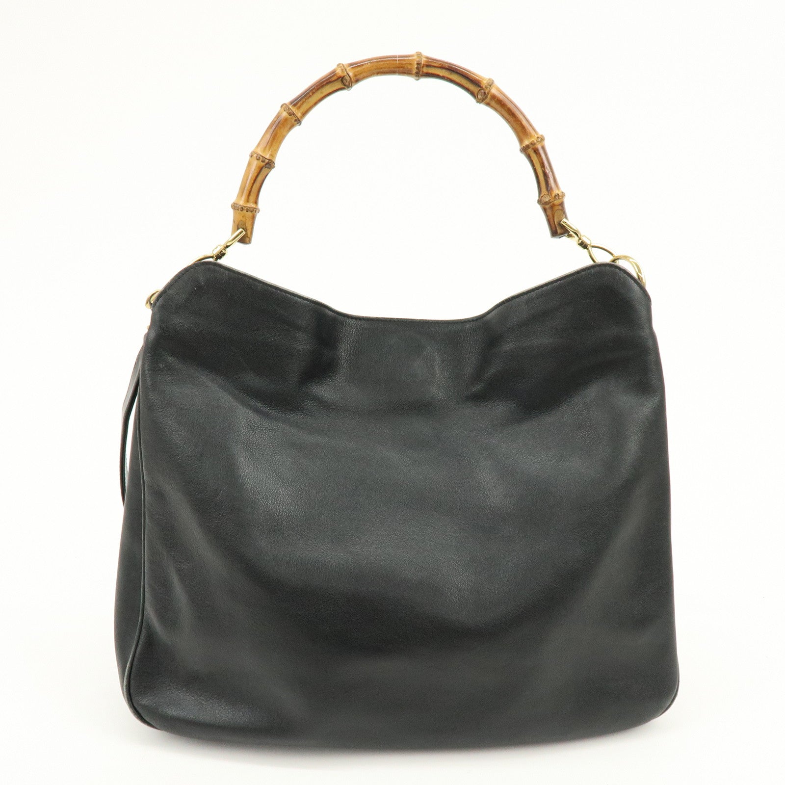 GUCCI Bamboo Leather 2Way Hand Shoulder Bag Black 001・2058・1577・0