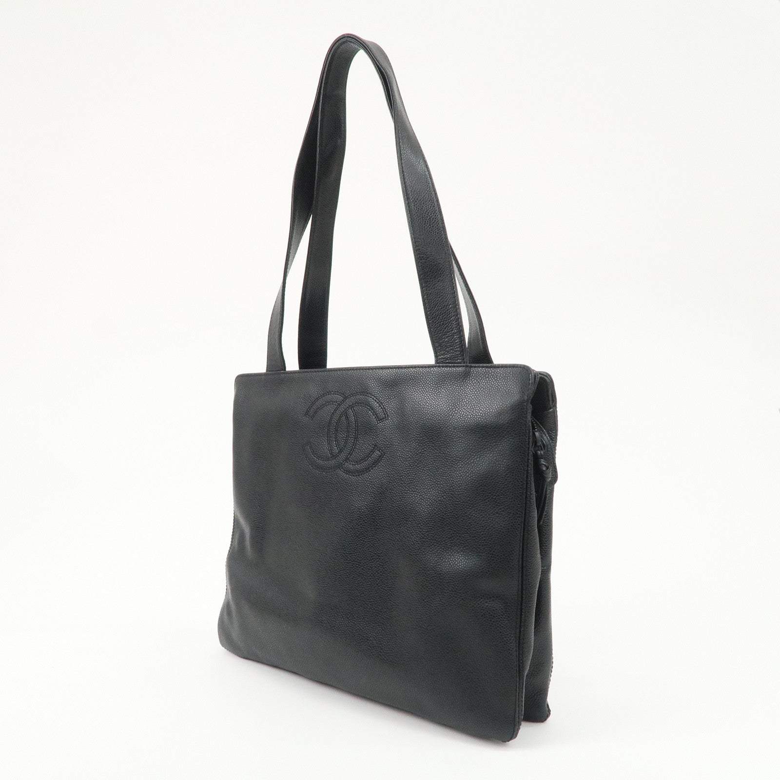 CHANEL COCO Mark Caviar Skin Tote Bag Hand Shoulder Bag Black Used