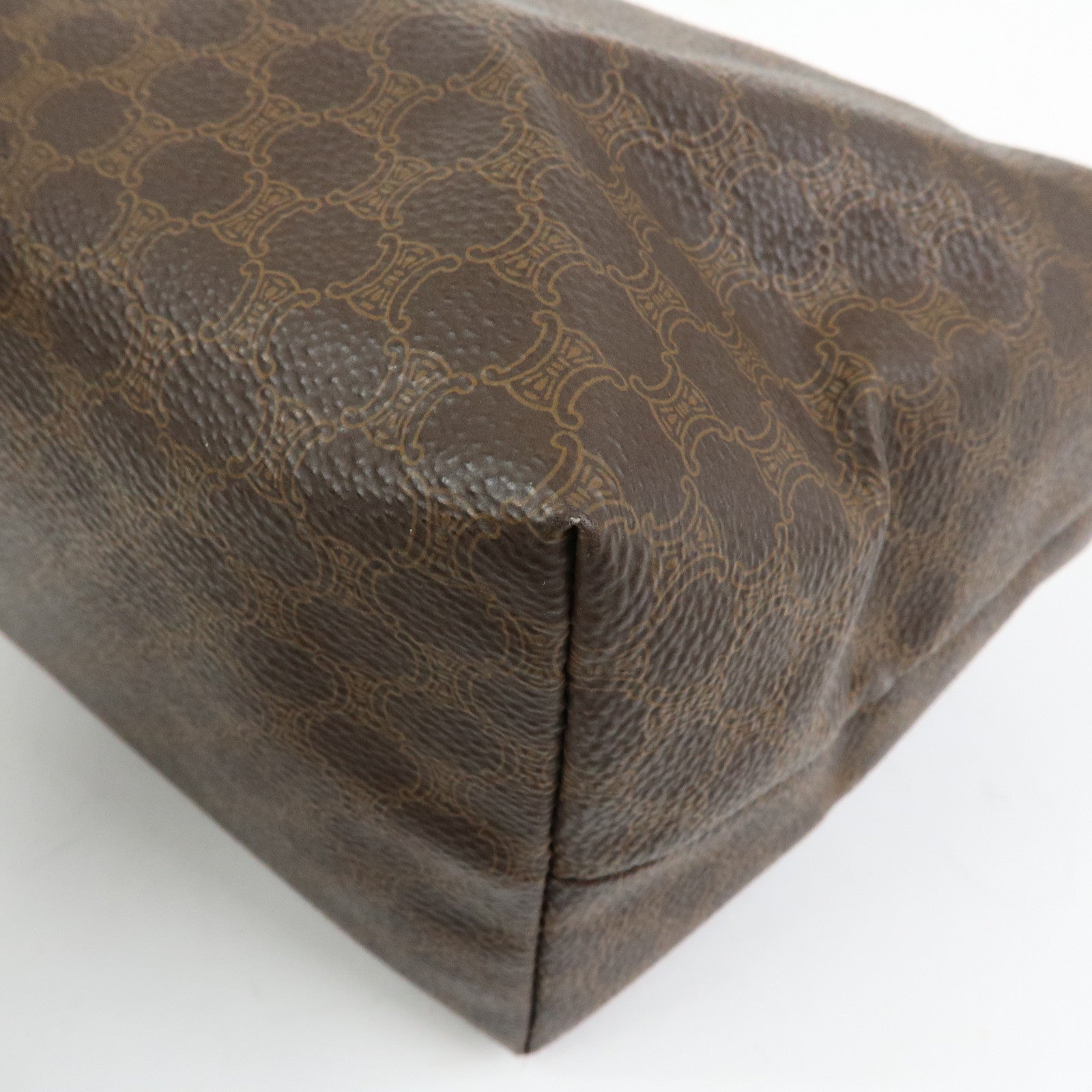 CELINE Macadam PVC Leather Hand Bag Pouch Brown