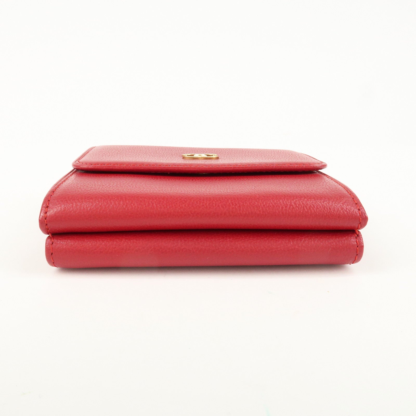 CHANEL COCO Mark Leather Tri-Fold Compact Wallet Red A13456 Used