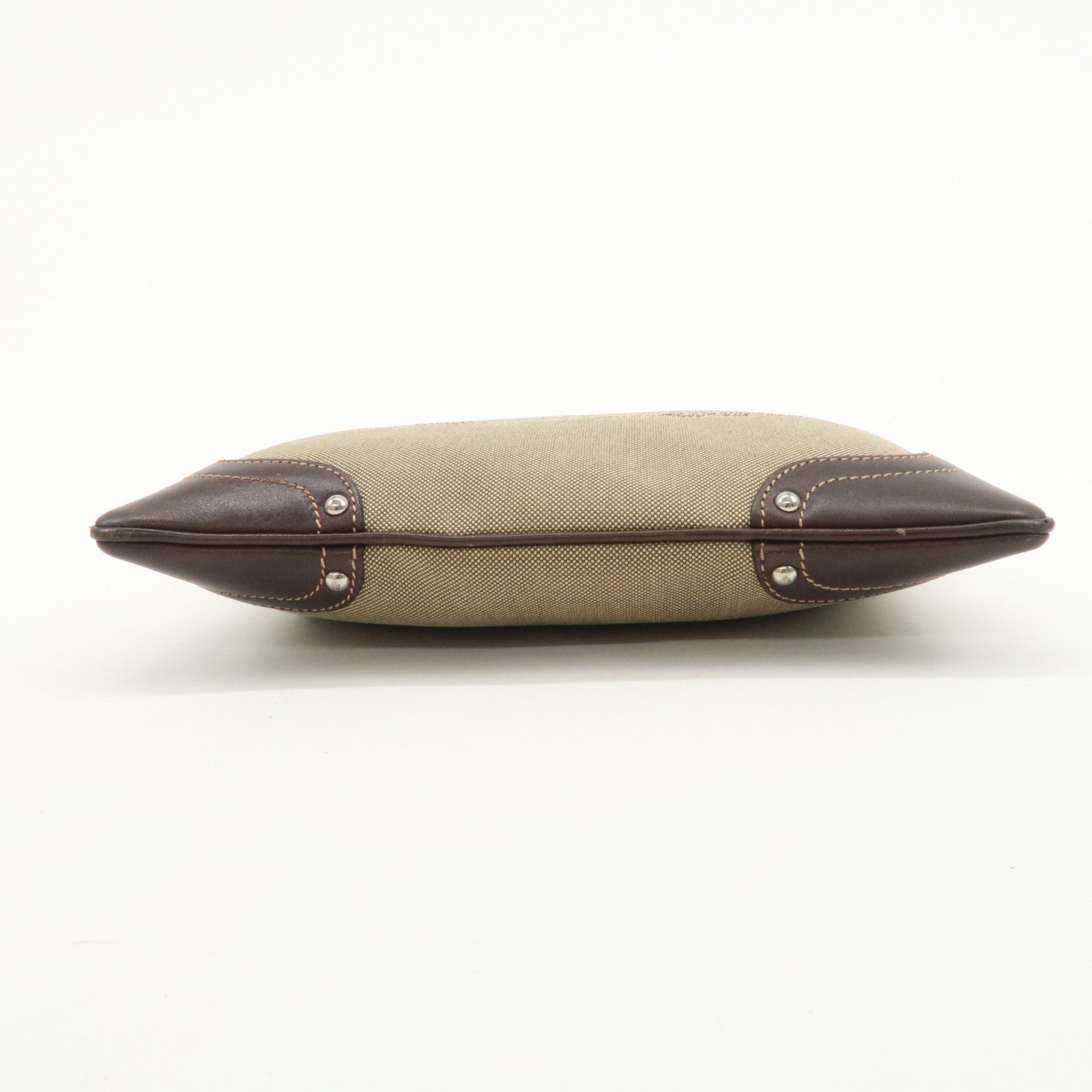 PRADA Logo Jacquard Leather Shoulder Bag Beige Brown BT0537