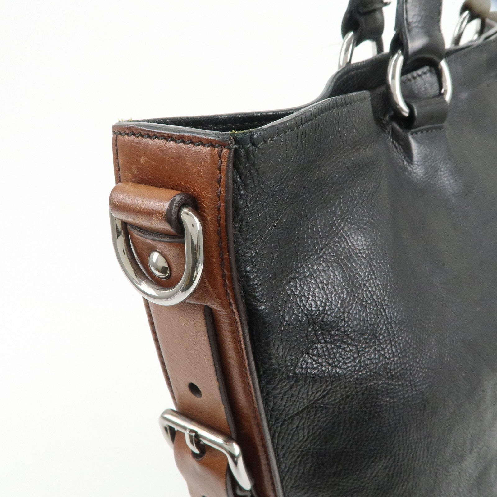 PRADA Leather 2Way Bag Tote Bag Shoulder Bag Black VA0801