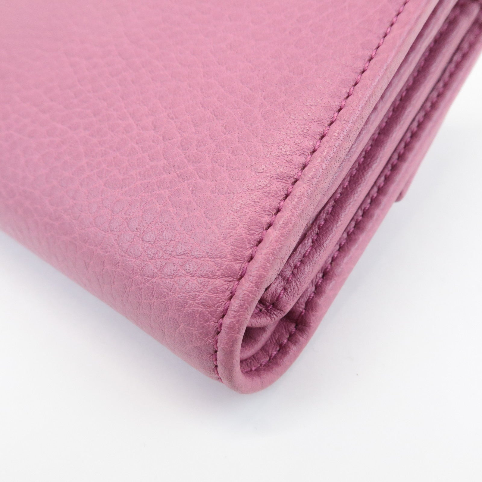 GUCCI Bamboo Leather Tri- Fold Wallet Pink 257017 Used