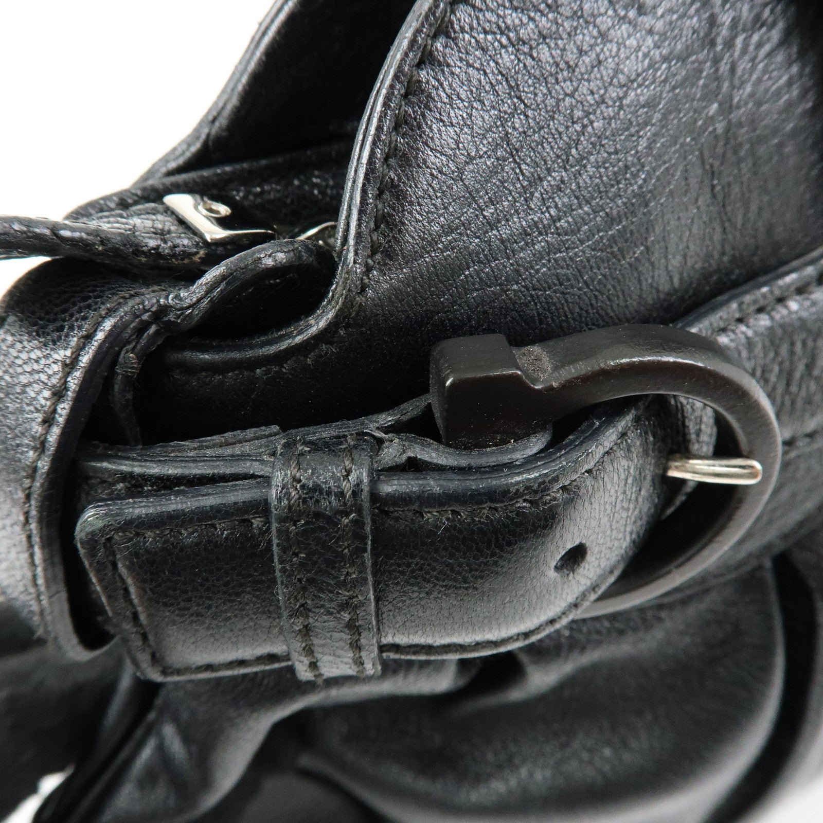 Ferragamo Gancini Leather Wood Shoulder Bag Hand Bag Black Brown