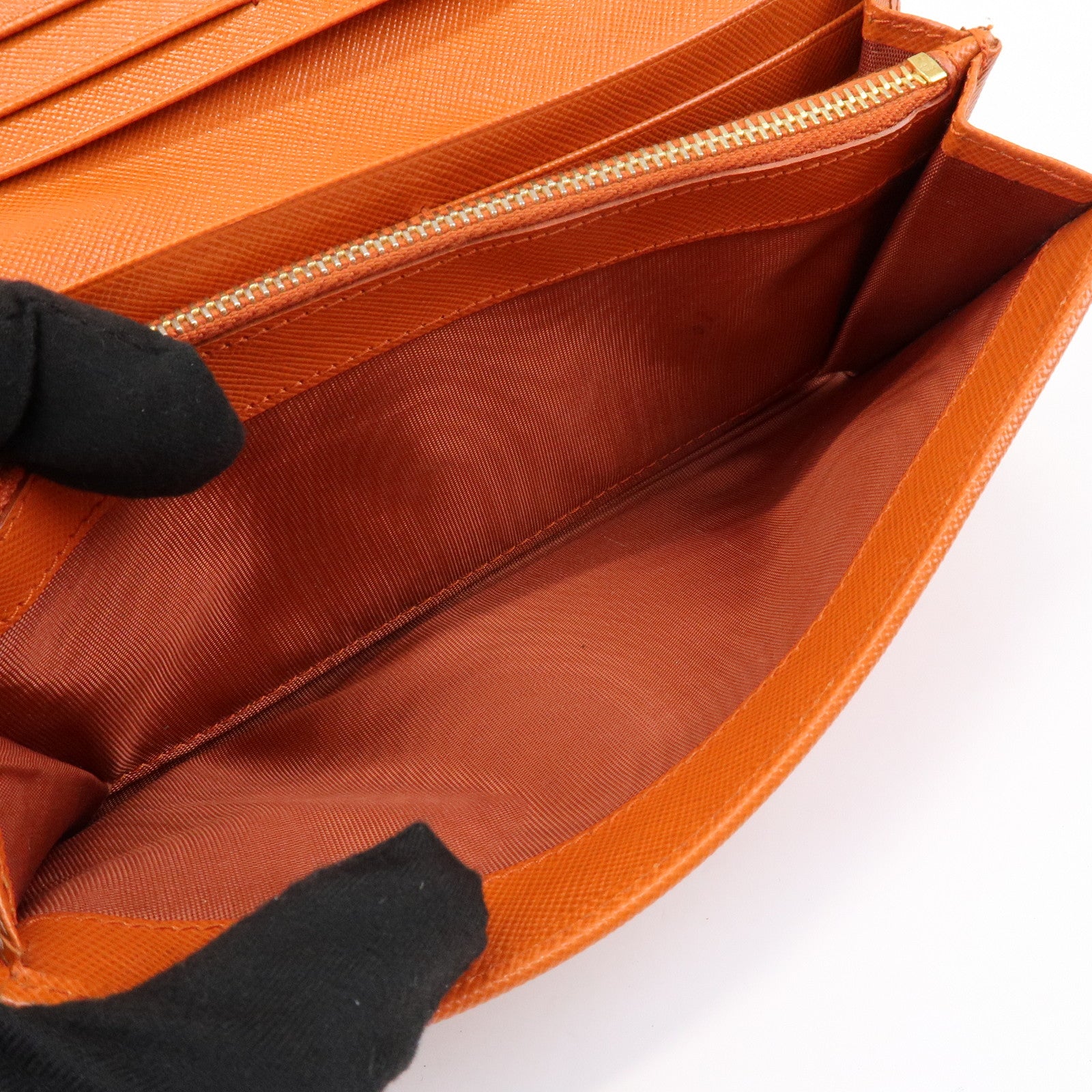 PRADA Saffiano Leather Ribbon Flap Long Wallet Orange 1M1132