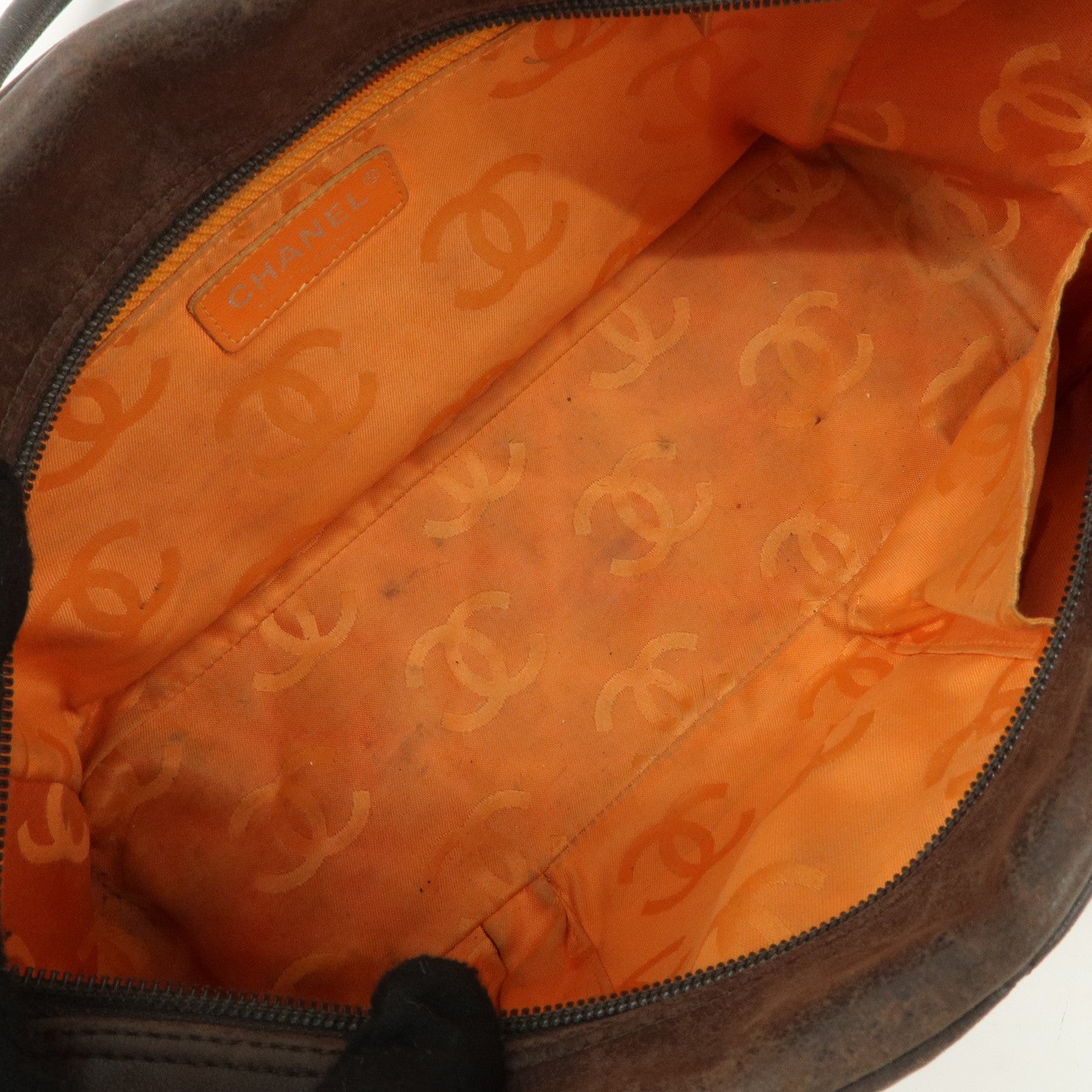 CHANEL Cambon Line Lamb Skin Bowling Bag Hand Bag Brown A25171 Used