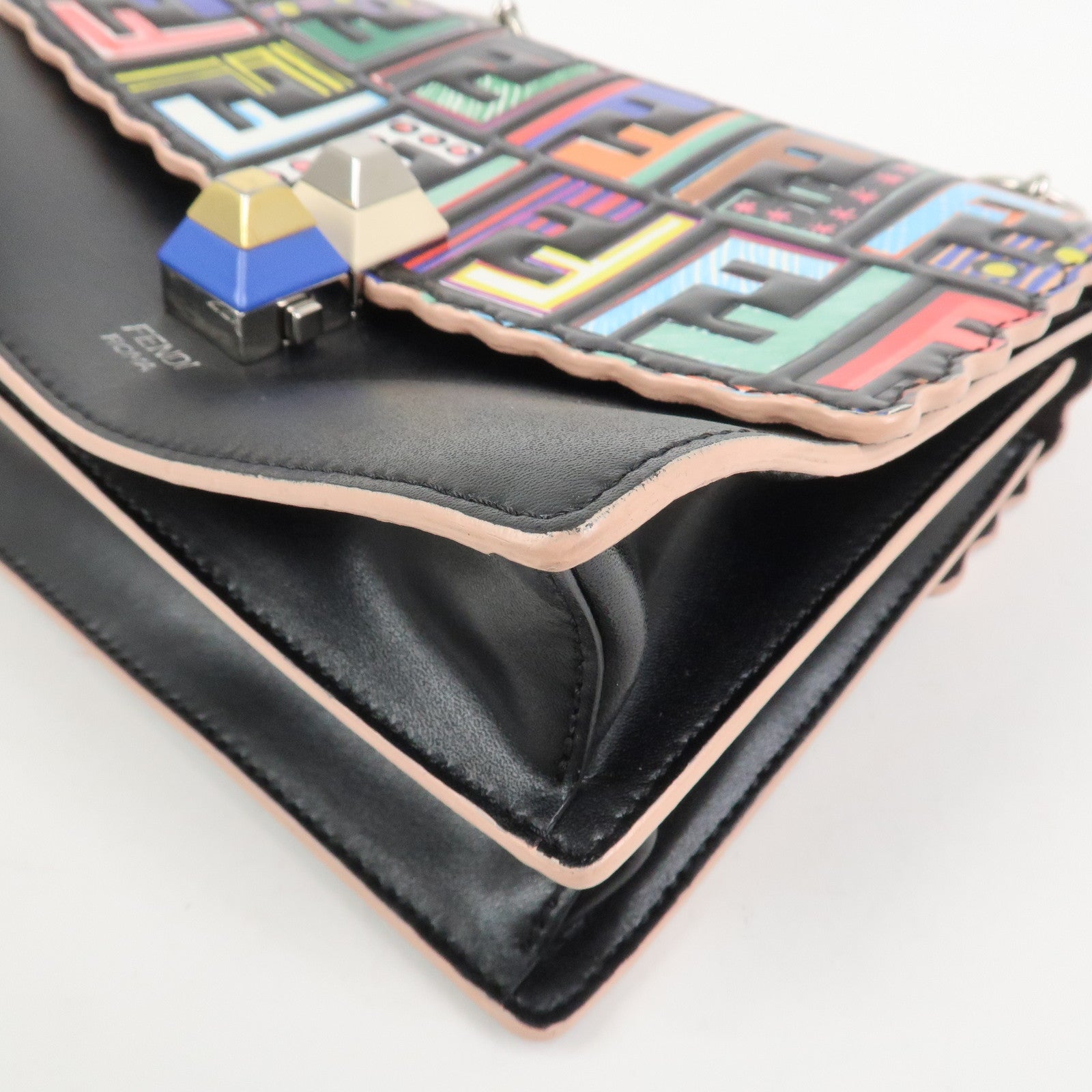 FENDI Zucca Leather Mini Kan I Chain Shoulder Bag Multicolor 8M0381