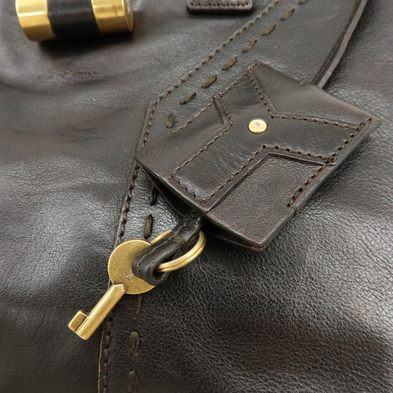 SAINT LAURENT PARIS Muse Leather Hand Bag Dark Brown 156465