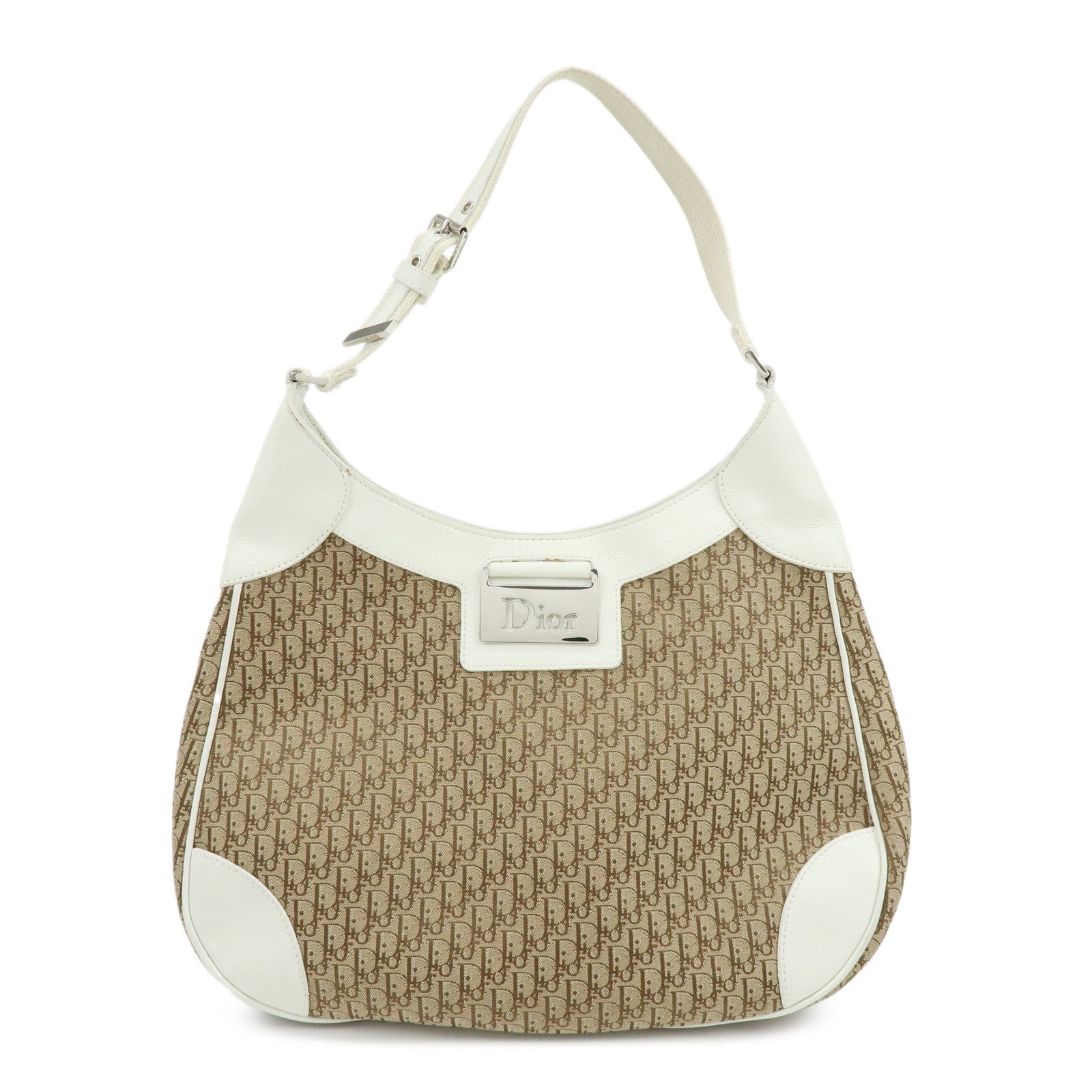 Christian Dior Trotter Jacguard Canvas Leather Shoulder Bag Brown