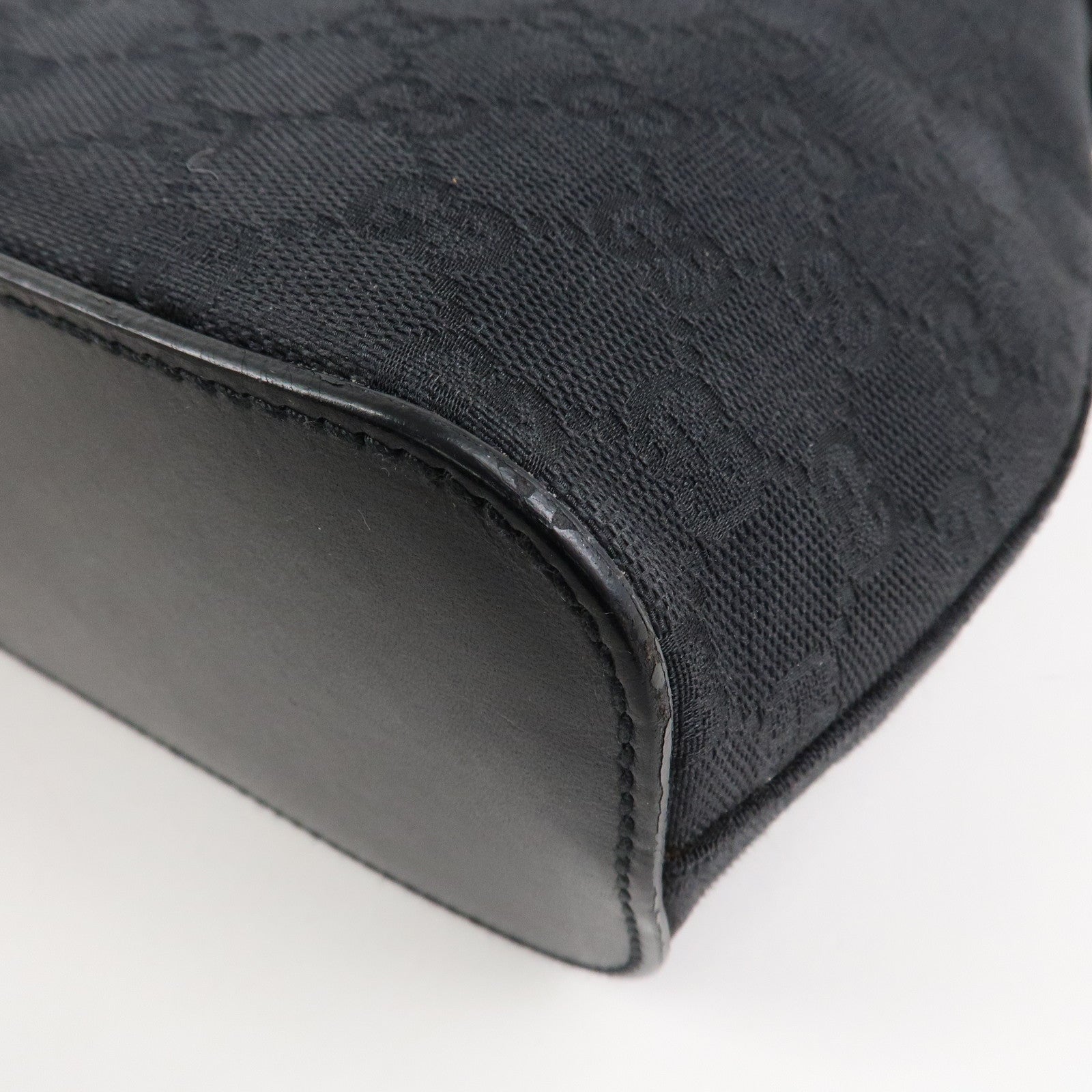 GUCCI GG Canvas Leather Shoulder Bag Hand Bag Black 107752 Used