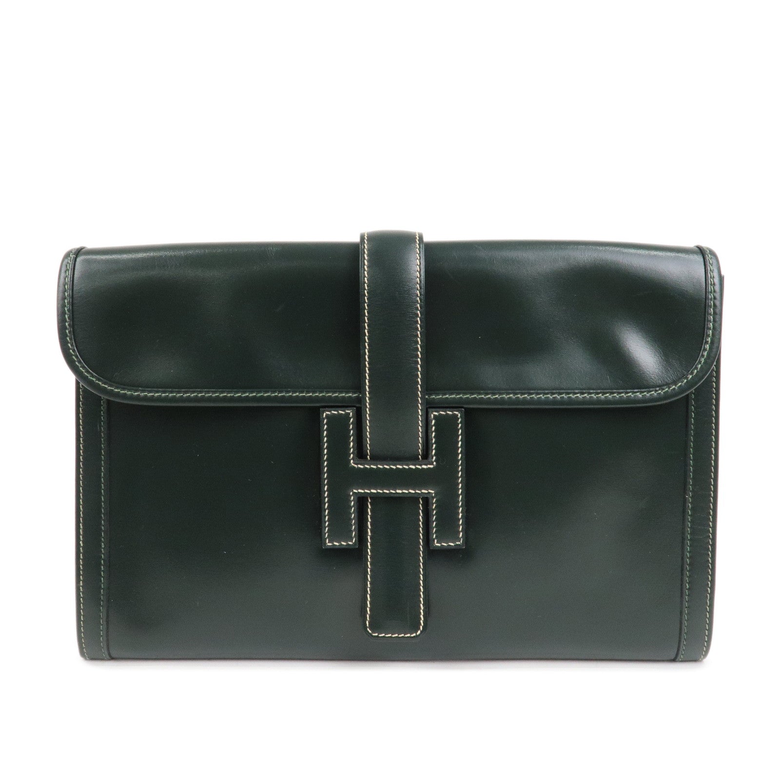 HERMES Box Calf Gige PM Clutch Bag O Stamped Dark Green