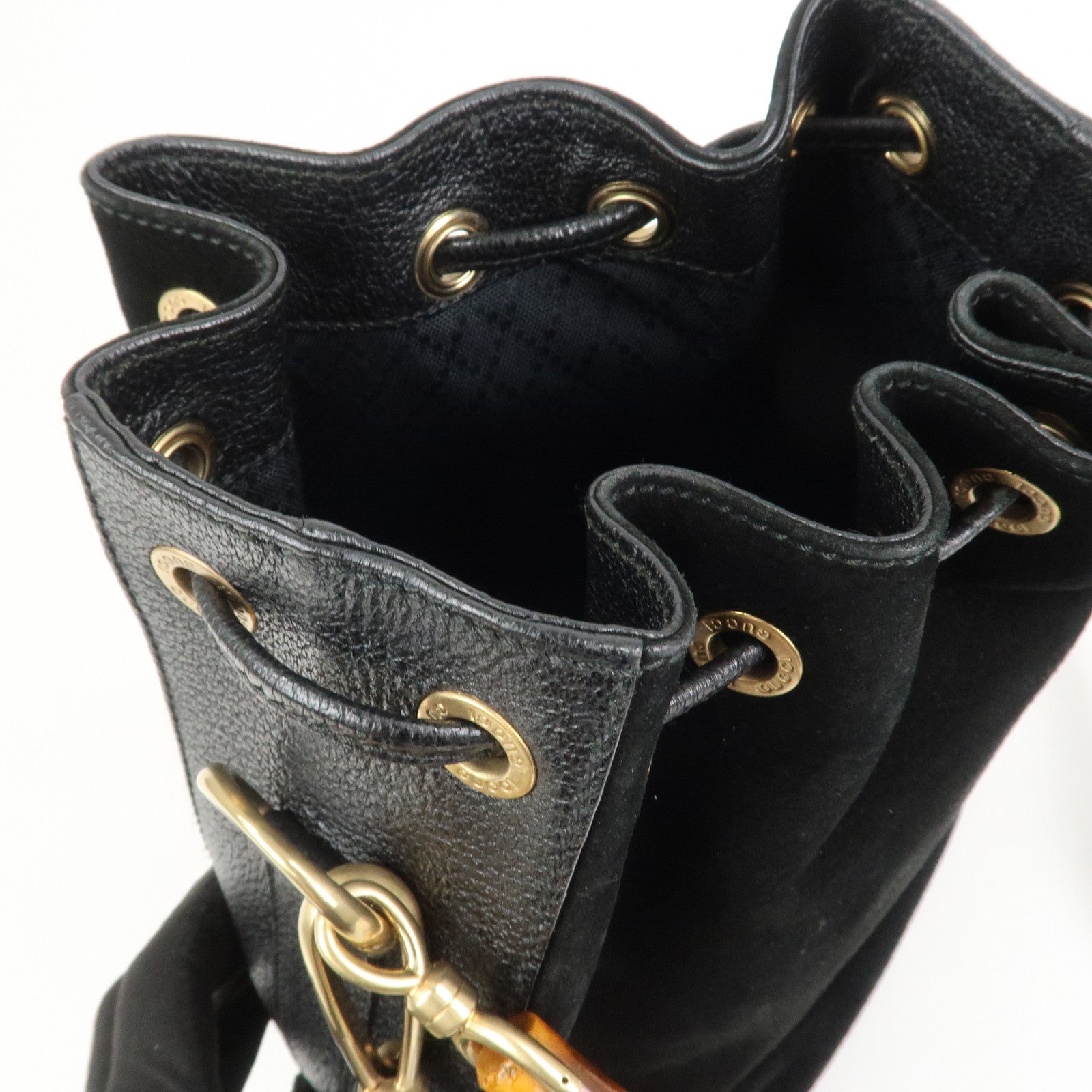 GUCCI Bamboo Logo Suede Leather 2WAY Bag Hand Bag Black 001・2855