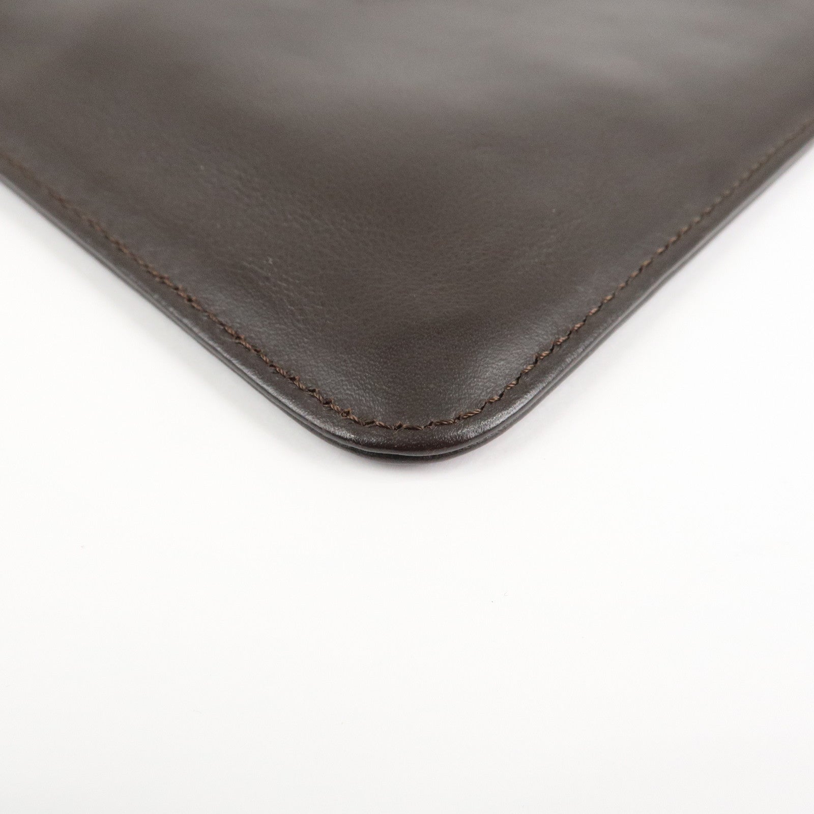 CHANEL Lamb Skin COCO Mark Pouch Silver Hardware Brown A25183 Used