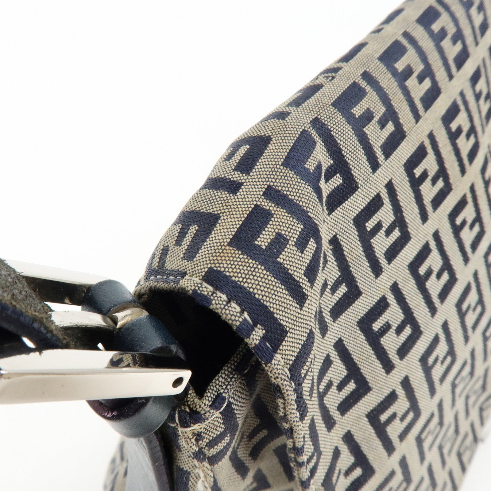 FENDI Mamma Baguette Zucchino Canvas Leather Shoulder Bag 26325