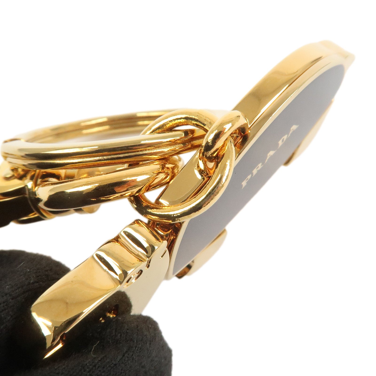 PRADA Hippopotamus Metal Bag Charm Key Charm Black Gold