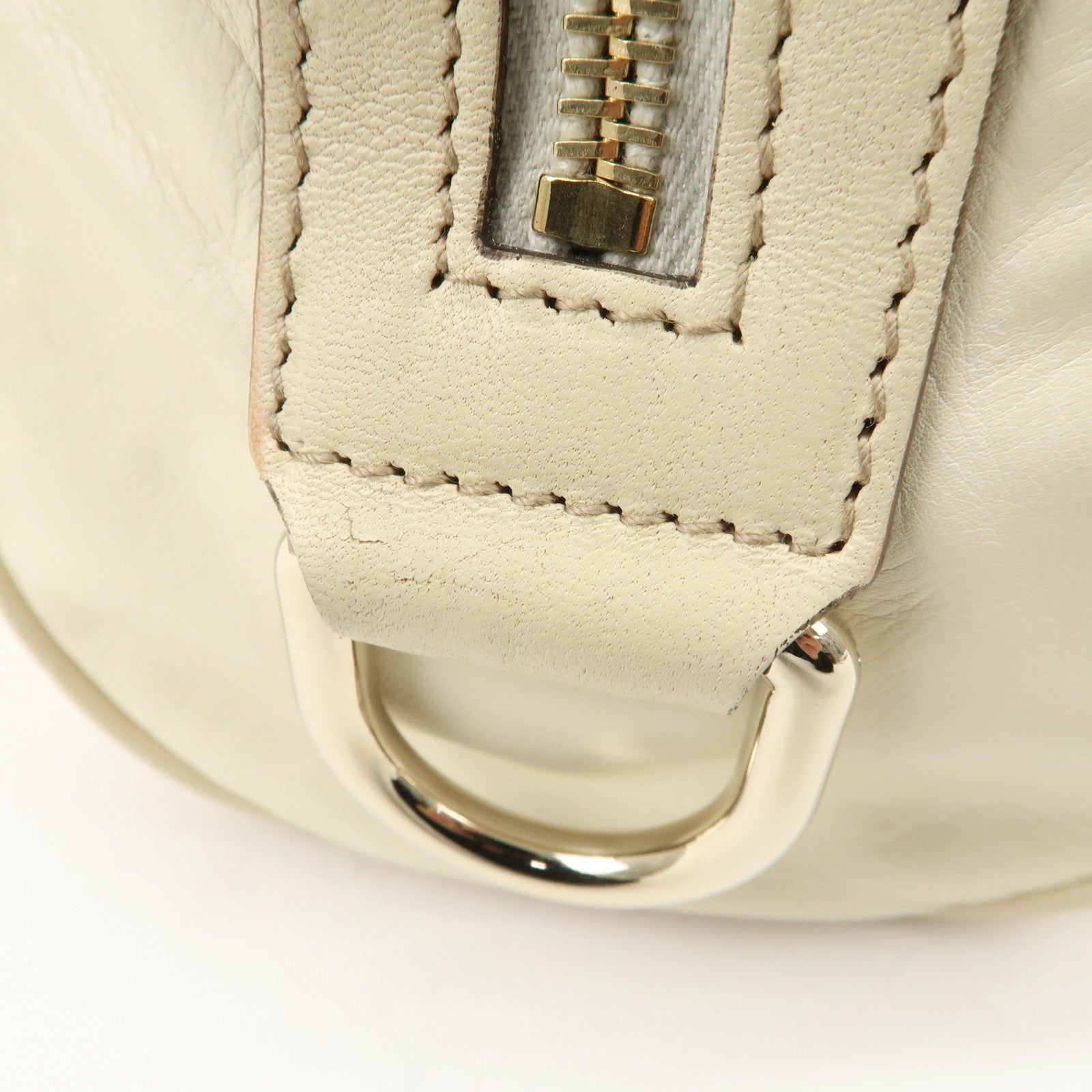 GUCCI Leather GG Crystal Hysteria Boston Bag Hand Bag Ecru 181485