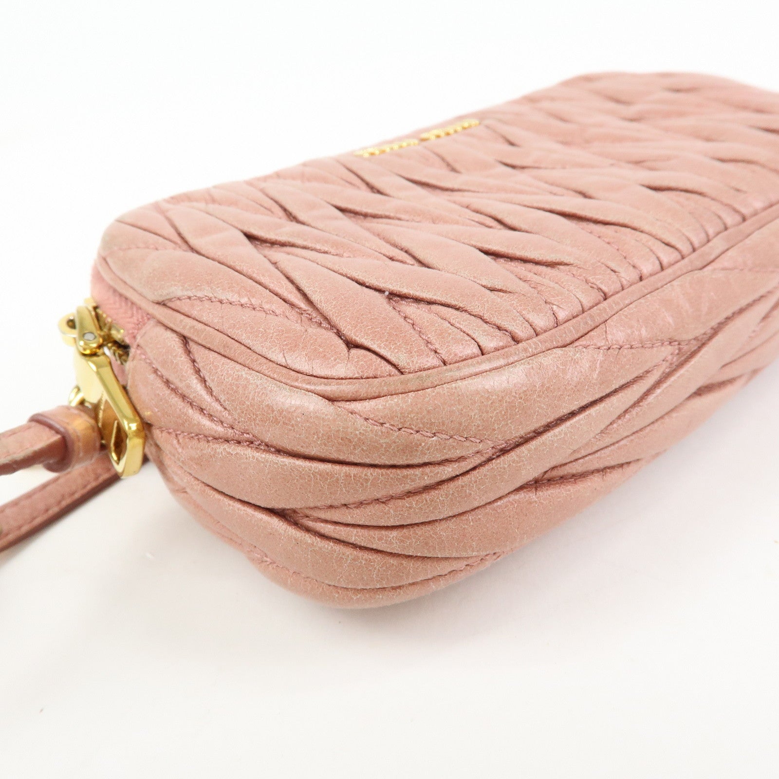 MIU MIU Matelasse Leather Hand Bag Accessory Pouch Pink