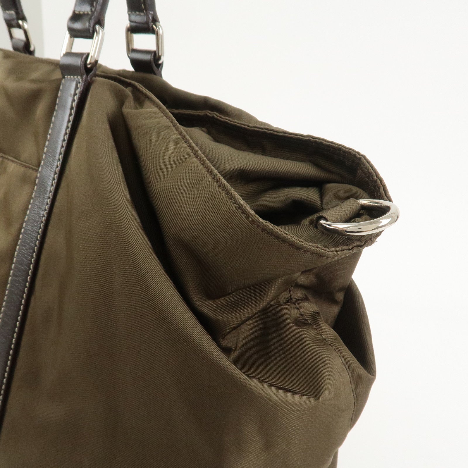 PRADA Triangle Logo Nylon Leather 2Way Hand Bag Shoulder Bag Khaki