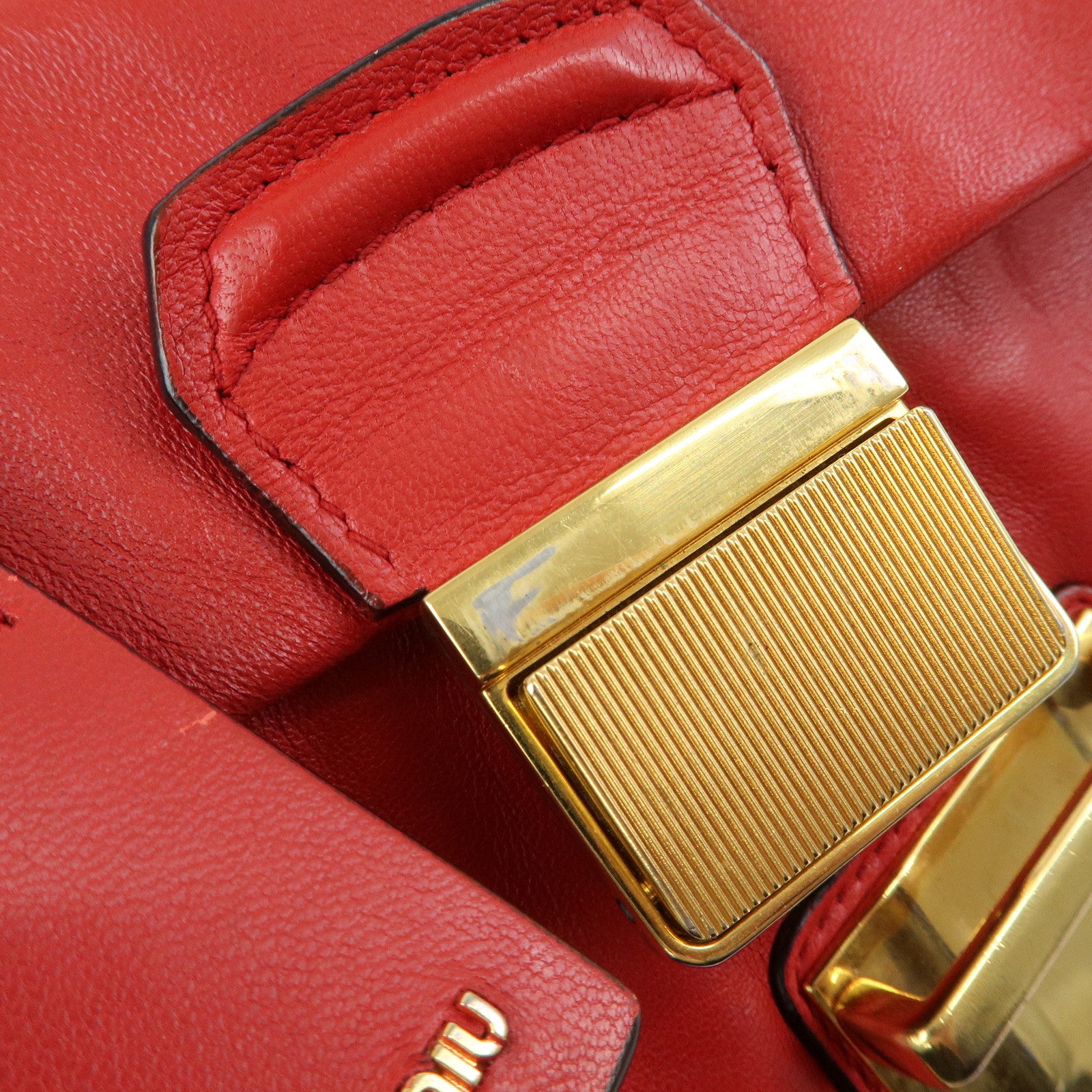 MIU MIU Leather 2Way Bag Hand Bag Shoulder Bag Crossbody Bag Red